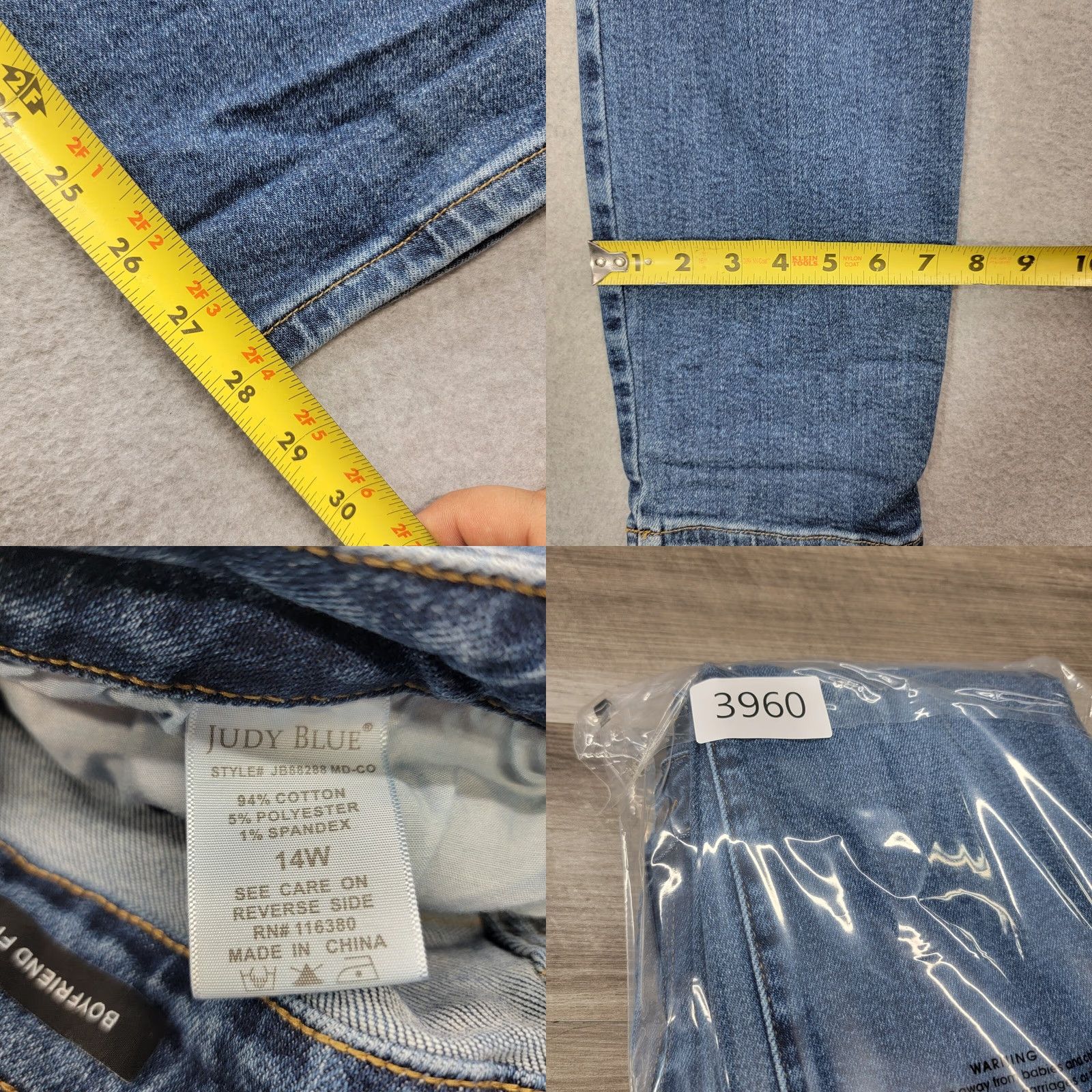 Vintage Judy Blue Jeans Women 14W Boyfriend Distressed Embroidered Flowers Blue 5-Pocket Denim Jeans Boyfriend Fit Size 14W Womens Size 36" / US 14 / IT 50 - 9 Thumbnail