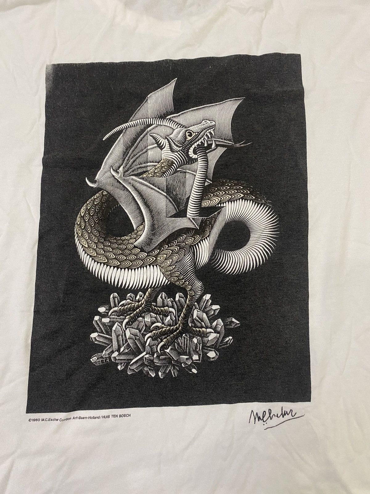 Art Comes First 💥 M.C ESCHER DRAGON ART DRAW BIG PRINTED Size US L / EU 52-54 / 3 - 2 Thumbnail