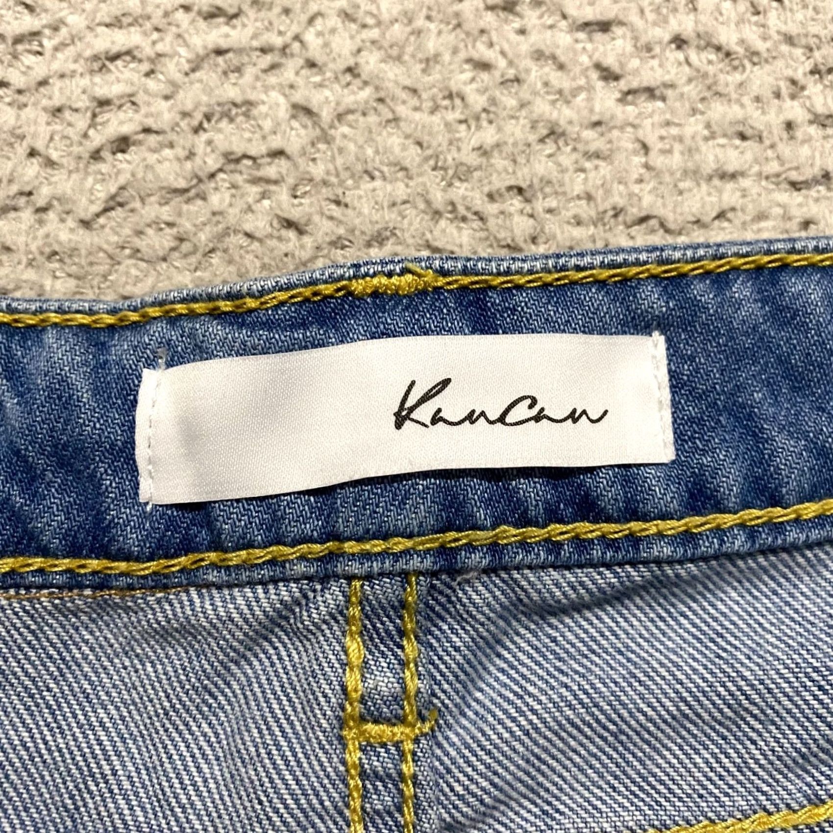 Vintage Kancan Jean Shorts Womens 13 Blue Denim Mid Rise Distressed Cut Off Inseam 3" Size 34" / US 12 / IT 48 - 3 Thumbnail