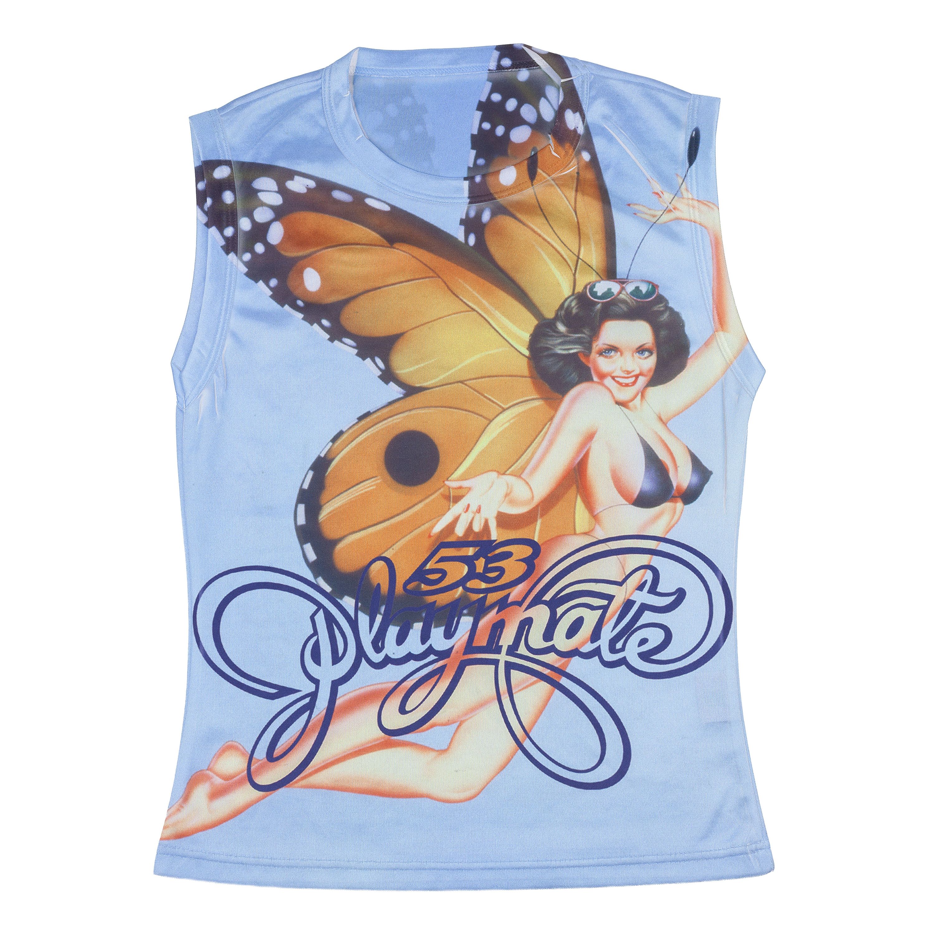 Playboy Playboy Playmate 2003 Vintage Blue Butterfly Print Tank Top Size S / US 4 / IT 40 - 1 Thumbnail