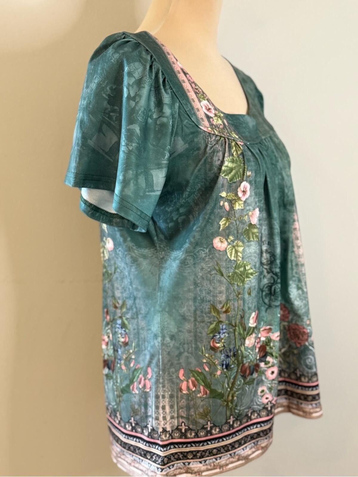 Other Disamer boho ethereal floral short sleeve top teal pink SM Size S / US 4 / IT 40 - 2 Thumbnail