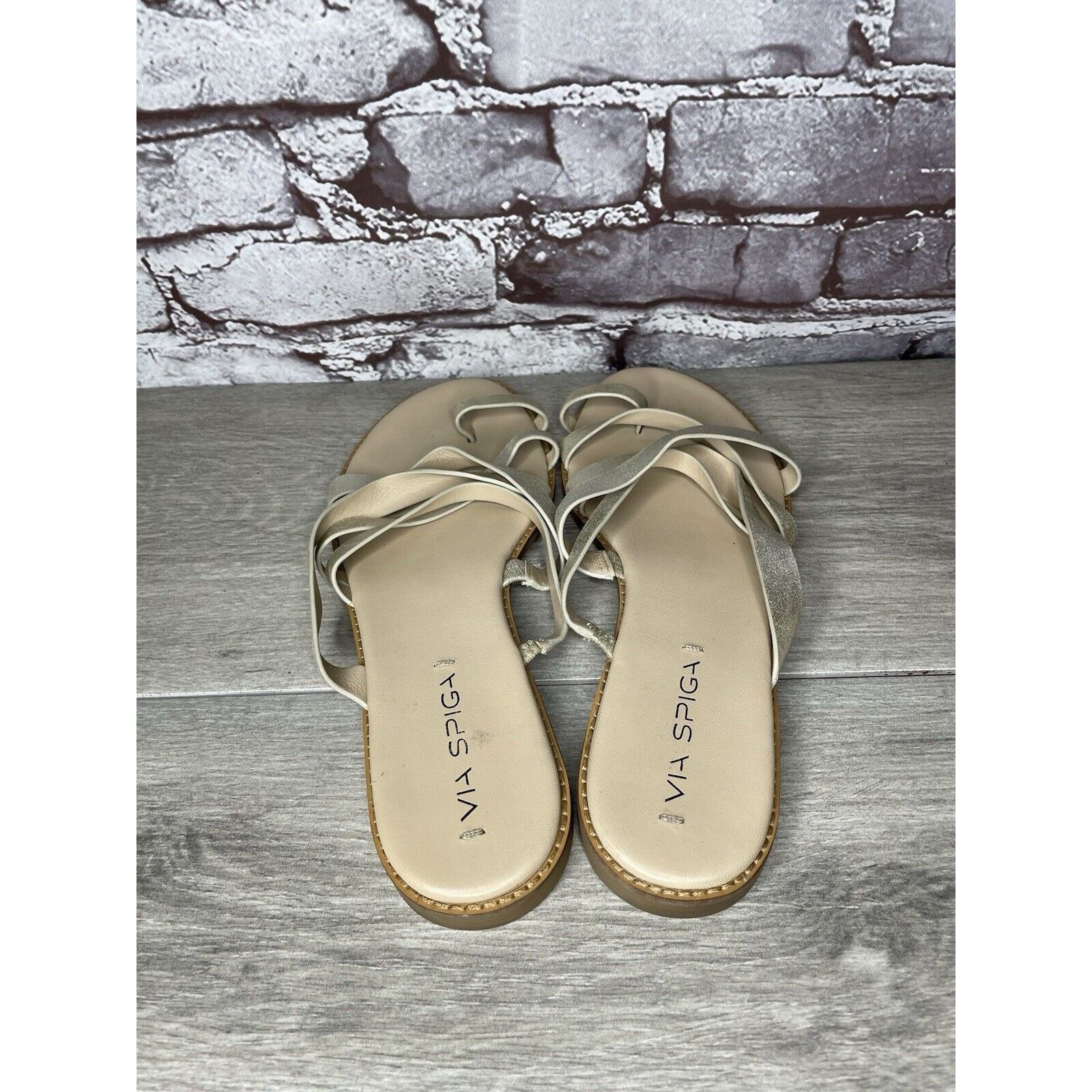 Other Via Spiga Metallic Silver Leather Toe Post Slides Sandals Wo Size US 10 / IT 40 - 11 Thumbnail