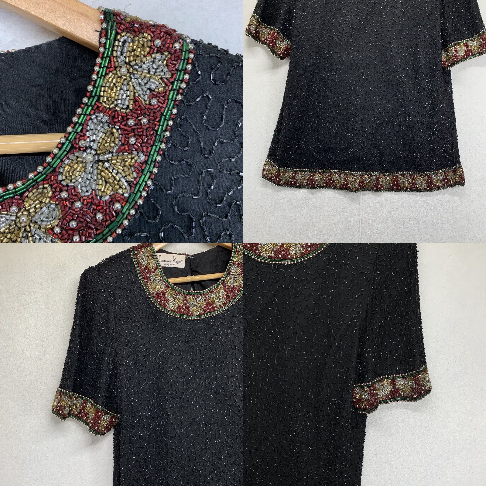 Vintage VINTAGE Laurence Kazar Women's Blouse Short Sleeve Silk Black Beaded Sequin 80s 90s Formal Party Size M / US 6-8 / IT 42-44 - 8 Thumbnail