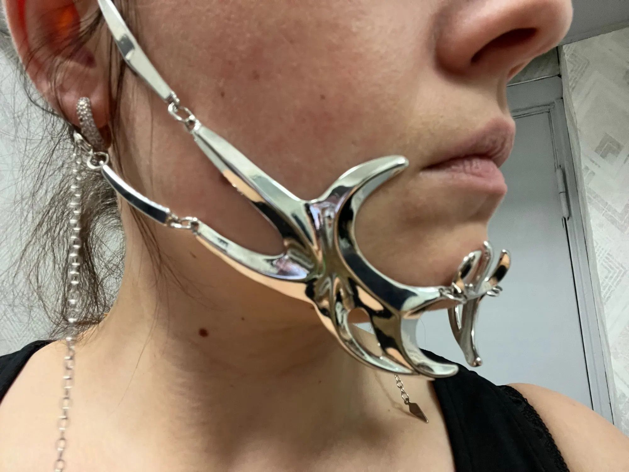 Jewelry Gothic Mask Cyber Punk Liquid Irregular Hollow Jewelry Size ONE SIZE - 5 Thumbnail