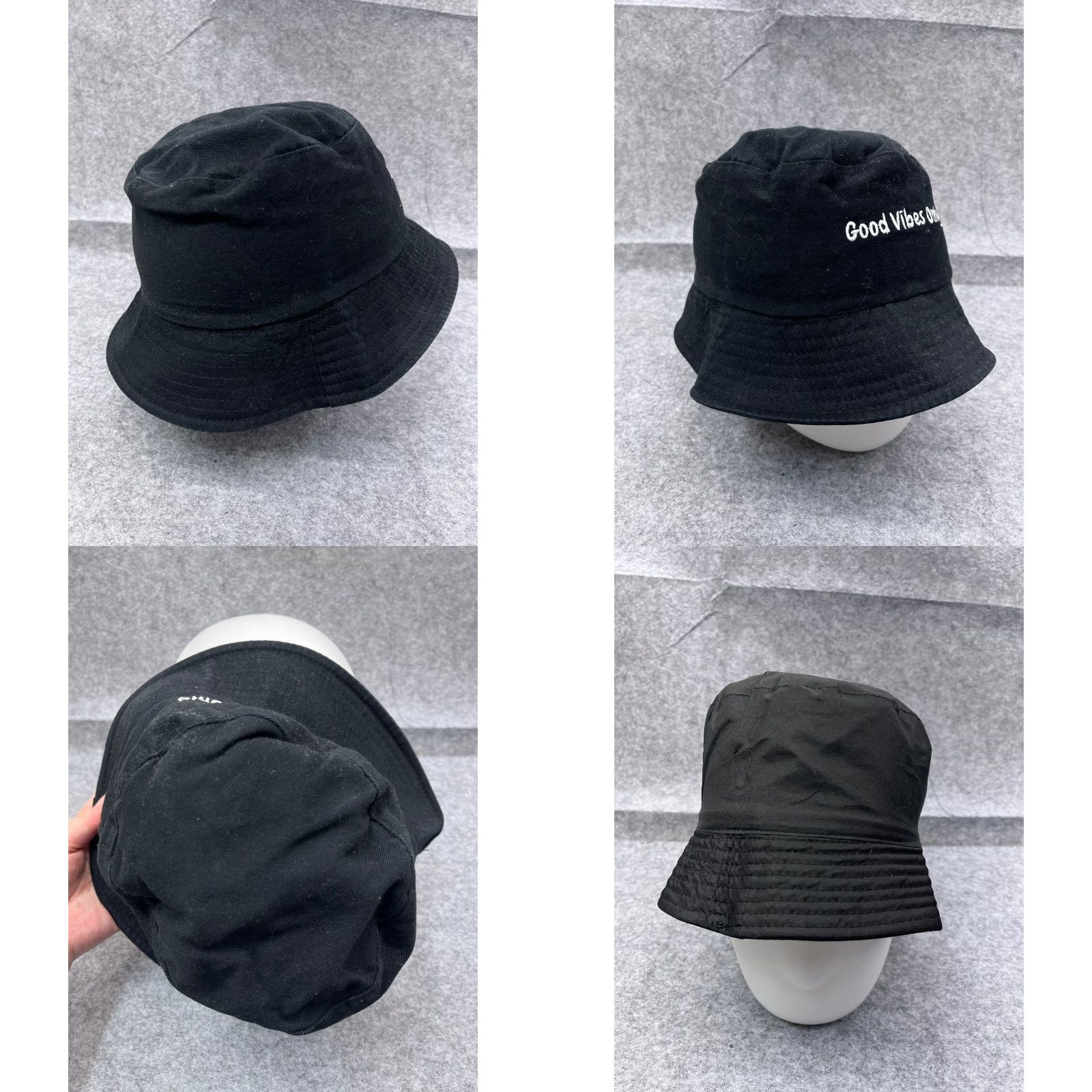 Vintage Good Vibes Only Bucket Hat Adult One Size Black Cotton Poleyster Reversible Size ONE SIZE - 8 Thumbnail