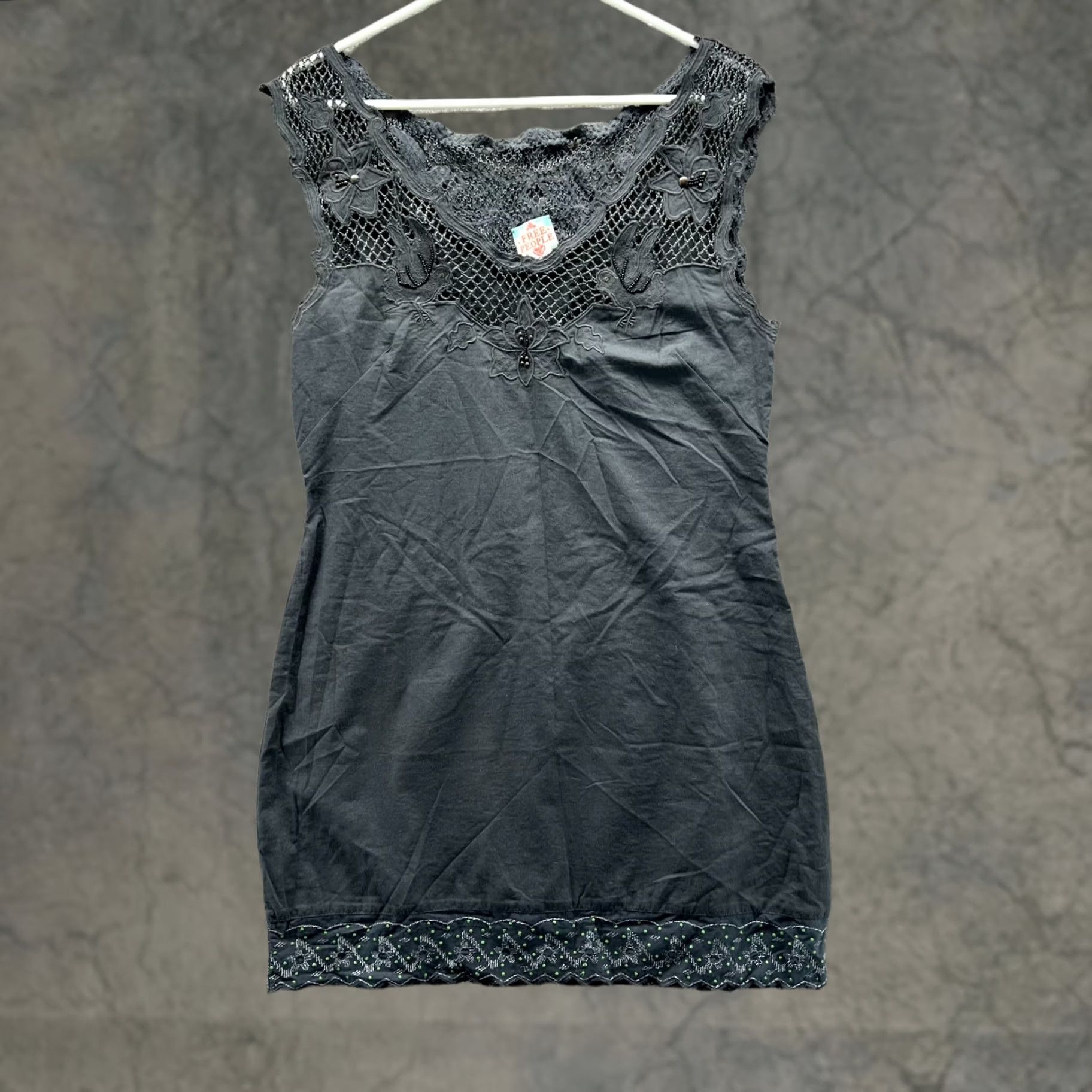 Free People Free People Dress Womens S Gray Mini Sleeveless Crochet Cotton Floral Size S / US 4 / IT 40 - 1 Thumbnail