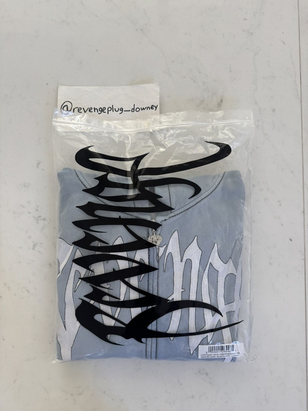 Revenge Revenge Contrast Skull Embroidered Zip Washed Baby Blue Size US L / EU 52-54 / 3 - 1 Thumbnail