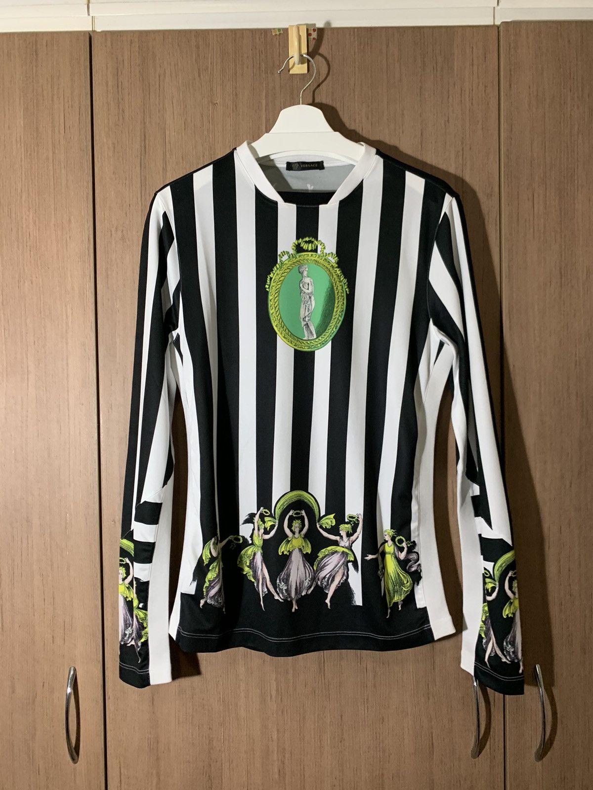 image of Versace Greek Inspired Long Sleeves Football Jersey Size XL in White, Men's