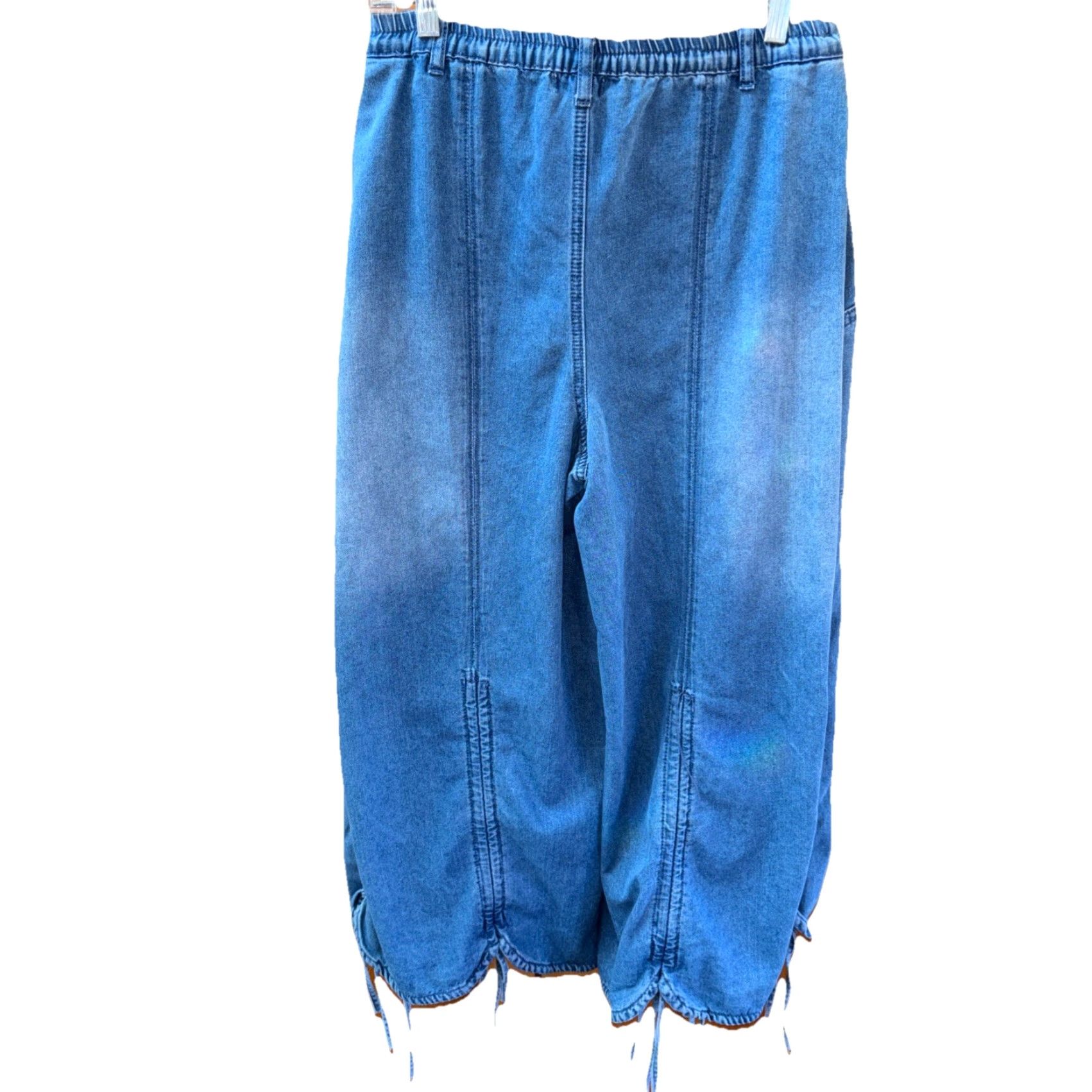 Denime EASEL Jeans Blue Denim Wide Leg Palazzo Zip Pockets Ruched Adjust Hem New M Size 32" / US 10 / IT 46 - 6 Thumbnail