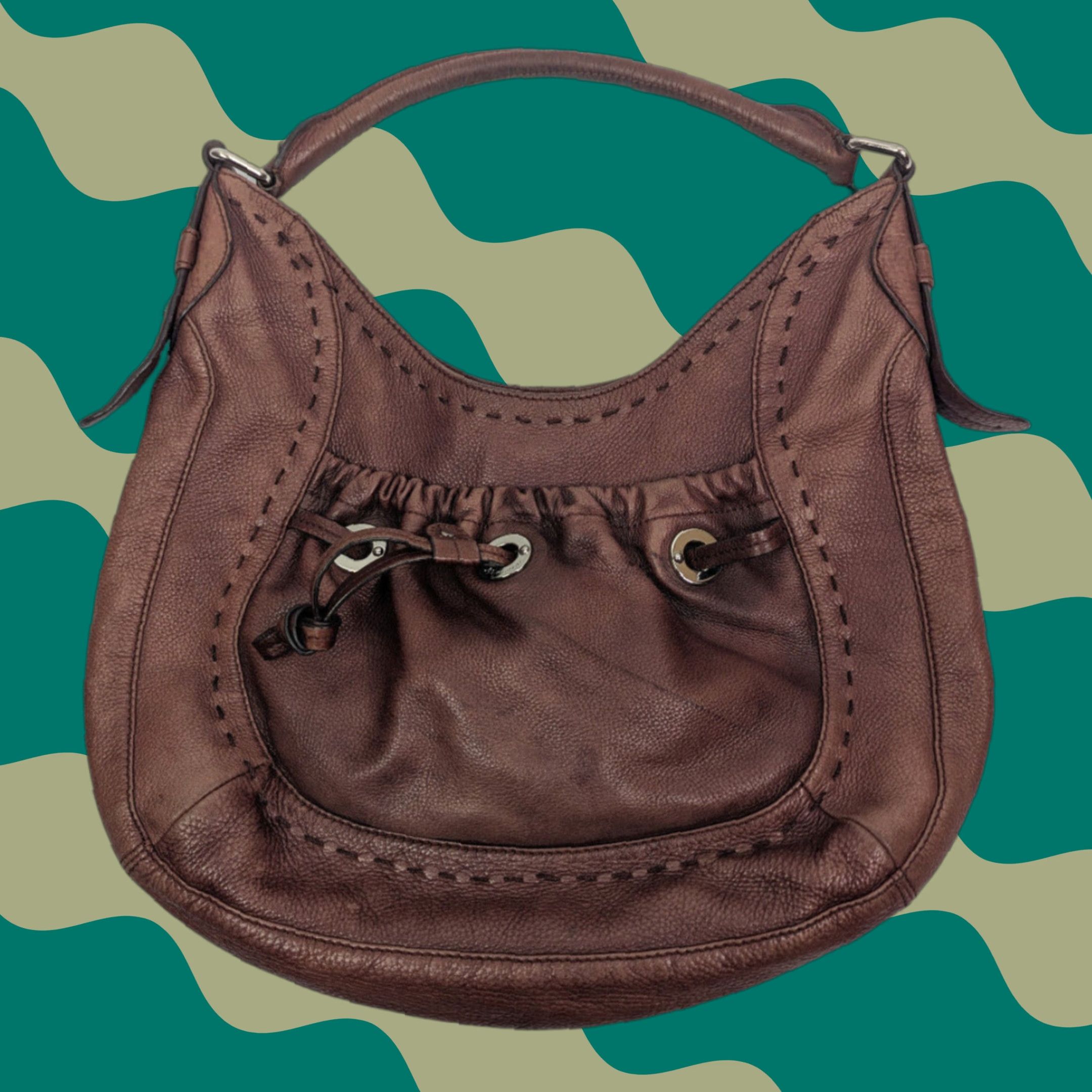 Vintage B Makowski Handbag Shoulder Bag Pebbled Brown Leather Hobo Slouch Bag Medium Women Size ONE SIZE - 1 Thumbnail