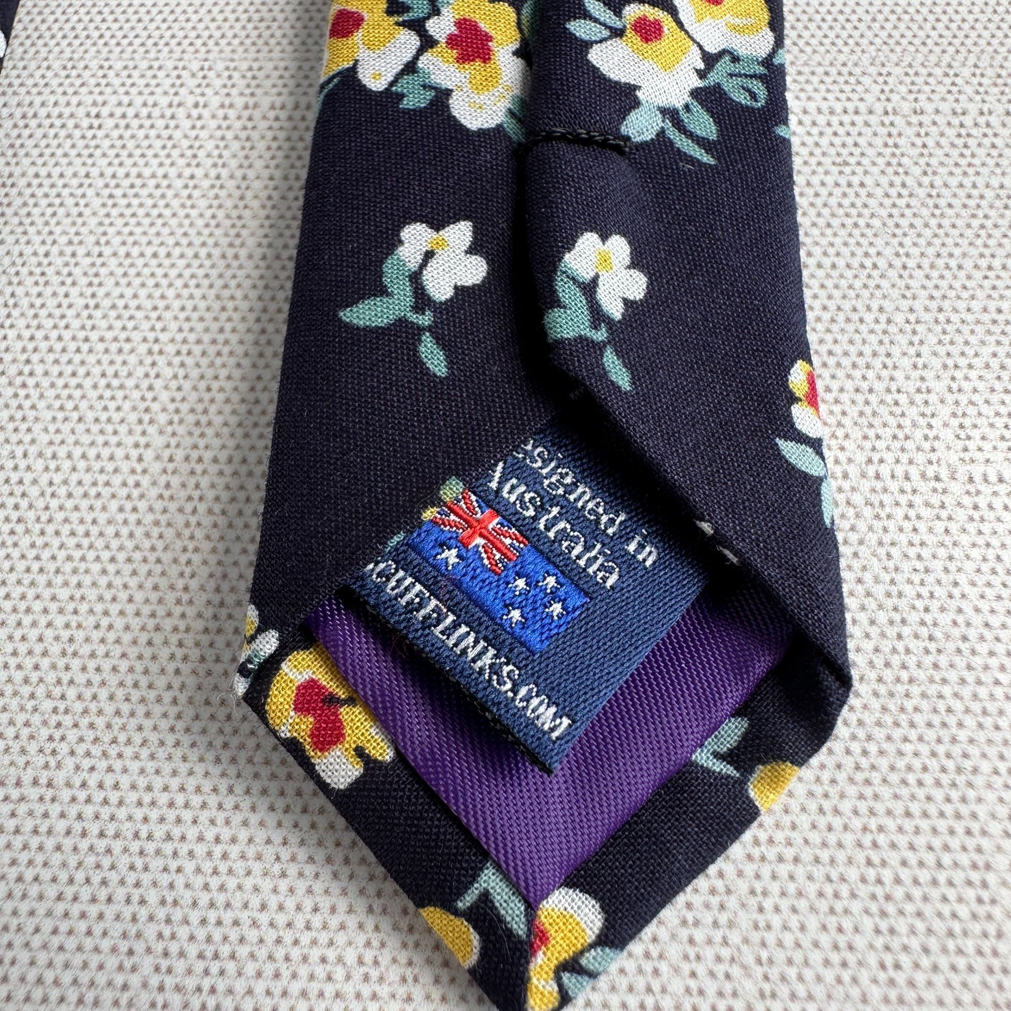 Other AusCufflinks Men’s Tie NWT Navy Cotton Floral Print Handmade Size ONE SIZE - 5 Thumbnail