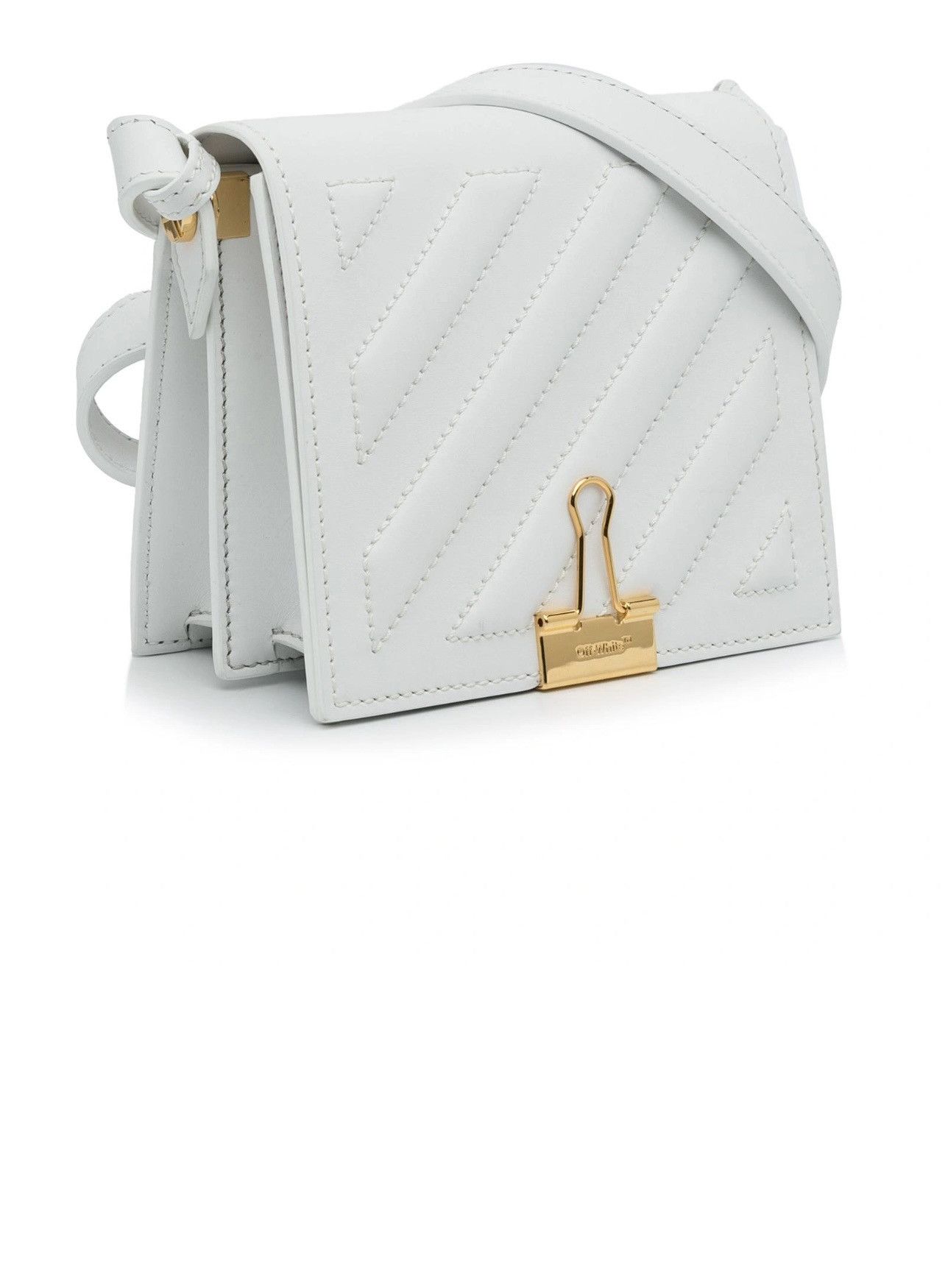 Off-White Off-White Binder Clip Crossbody Bag - White Leather 6.9x6 Size ONE SIZE - 1 Thumbnail