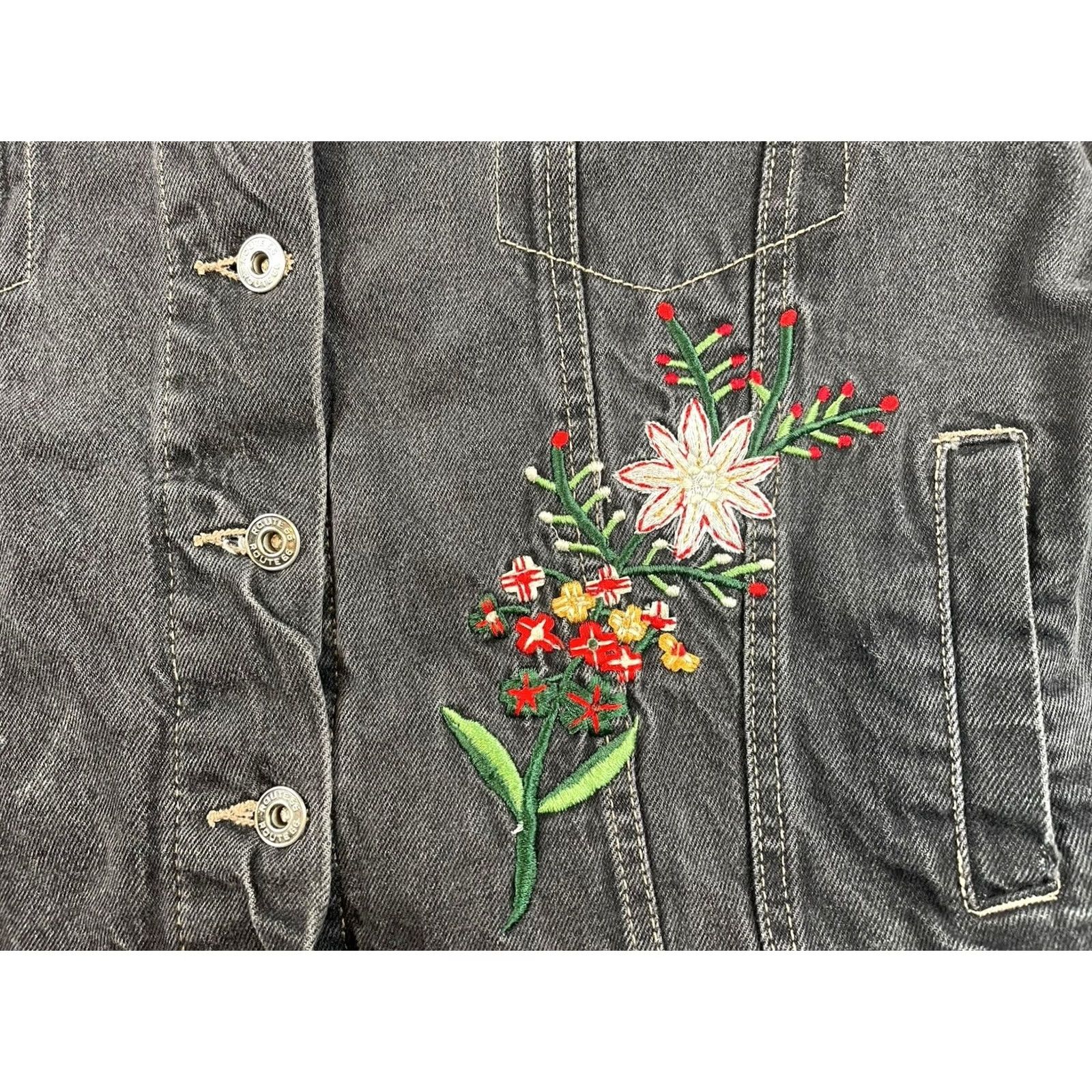 Route 66 VINTAGE Route 66 Denim Jacket Black Women’s Large Embroidered Floral 90s Grunge Jacket Mens Womens Girls Size L / US 10 / IT 46 - 5 Thumbnail