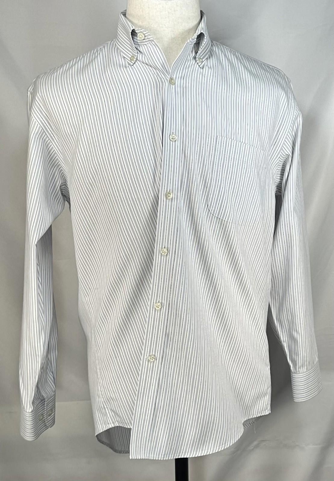 Lands' End Lands End Striped No Iron Pinpoint Button Up Gray Mens M Size US M / EU 48-50 / 2 - 1 Thumbnail