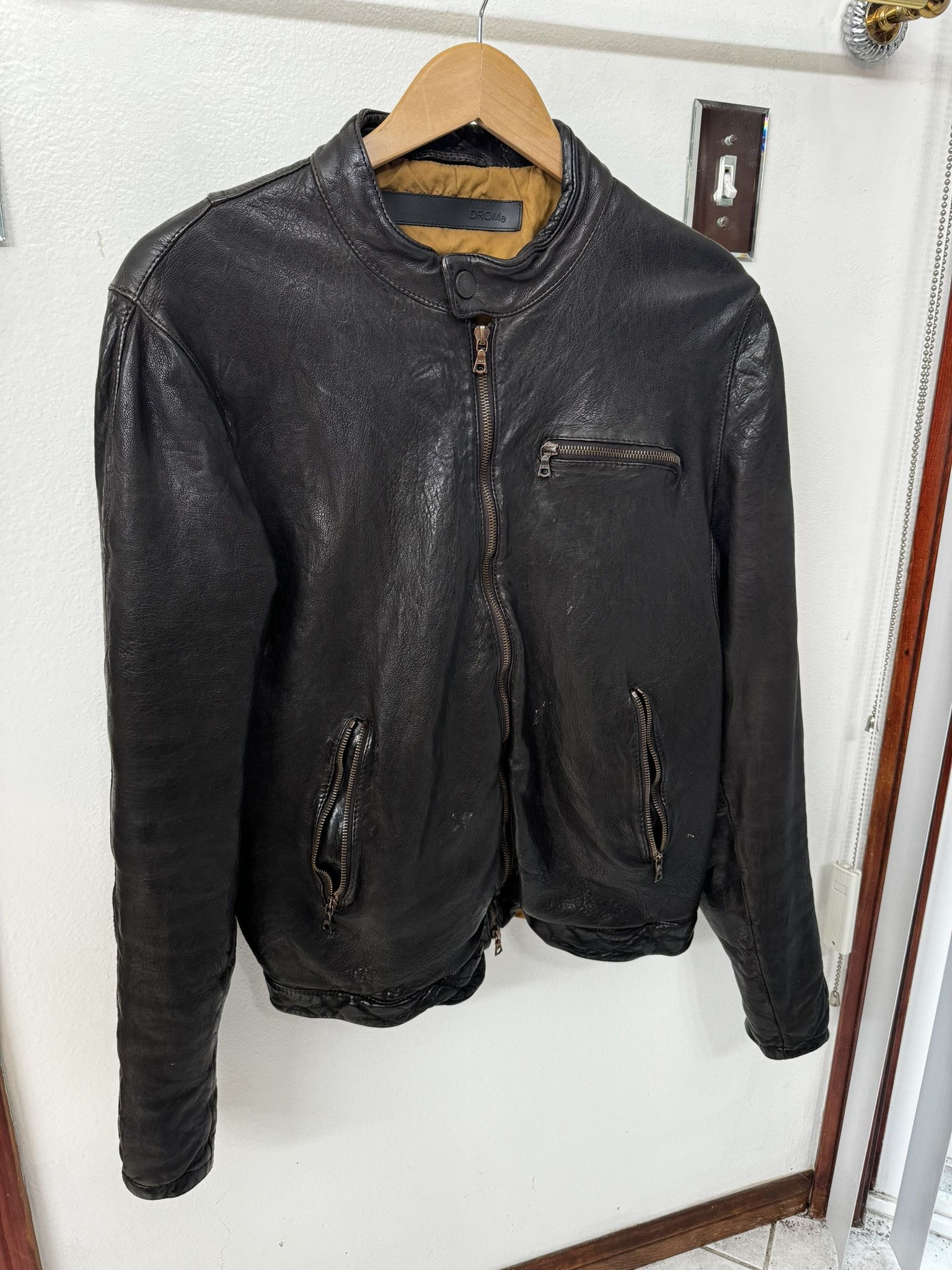 Drome DROME BROWN/SLATE Lambskin Racer Jacket sz. L (fits Medium) Size US M / EU 48-50 / 2 - 1 Thumbnail