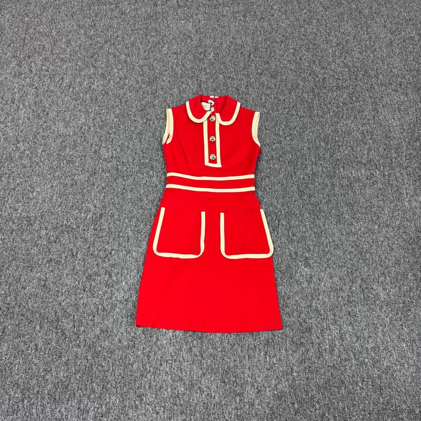 Gucci Gucci Tiger Gold Buckle Red Beige Trim Sleeveless Dress XXS Size XXS / US 00 / IT 34 - 1 Thumbnail