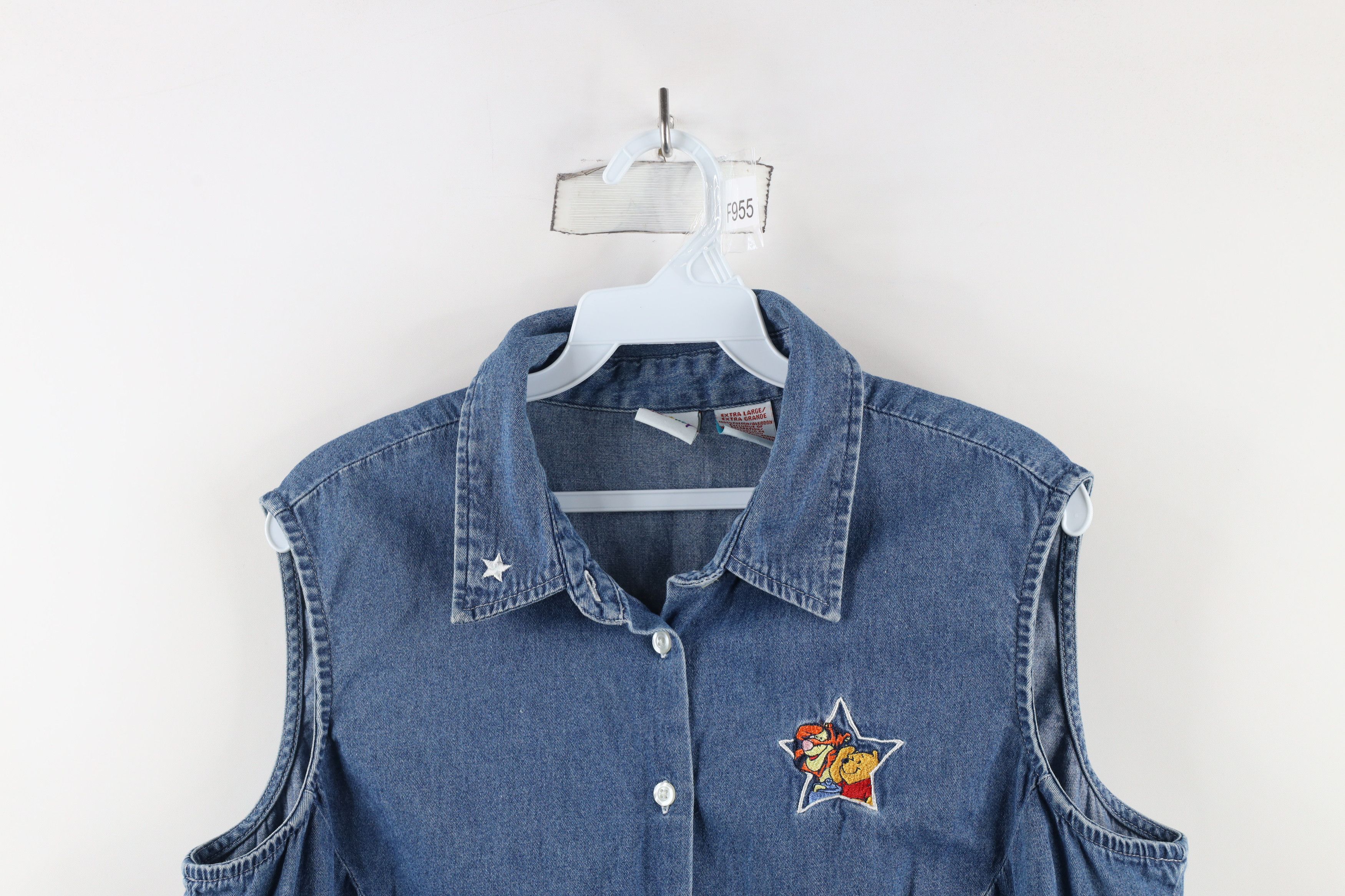 Disney × Vintage Vintage 90s Disney the Pooh Sleeveless Denim Button Shirt Size XL / US 12-14 / IT 48-50 - 2 Thumbnail