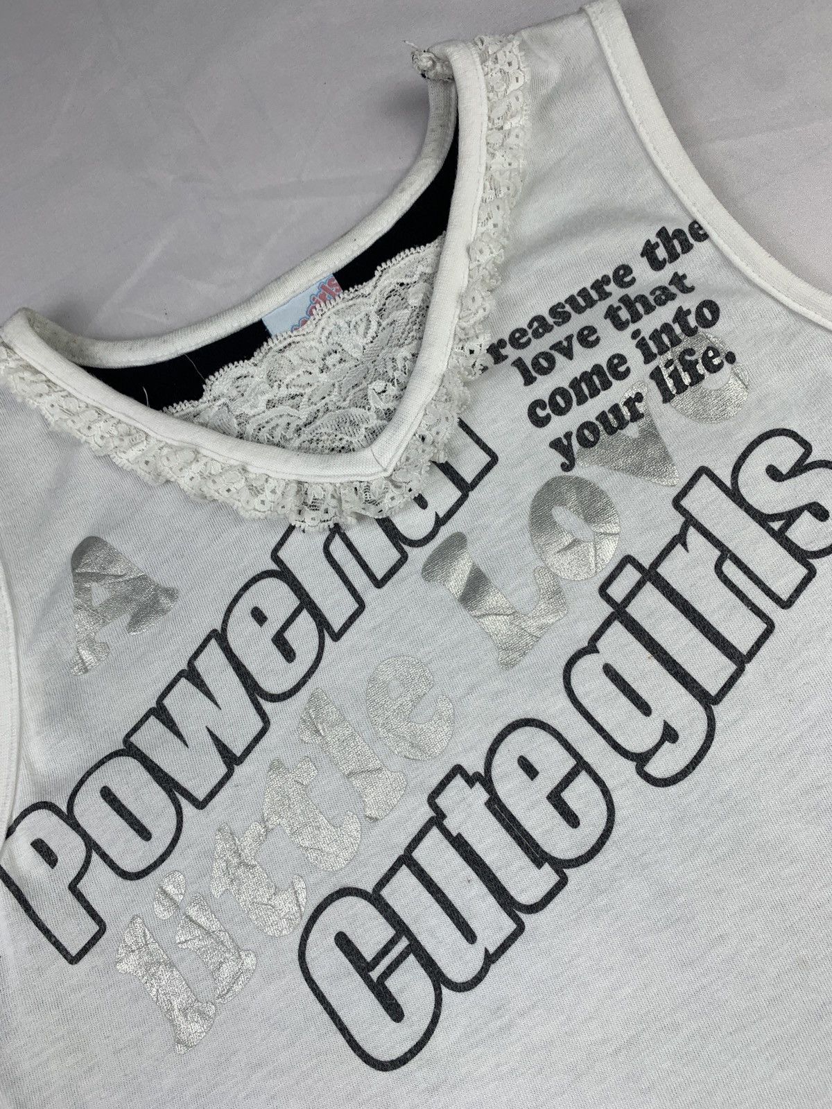 Angel Blue y2k Cute Girls Japan Poem Graphic Trim Sleeveless Top Size S / US 4 / IT 40 - 4 Thumbnail