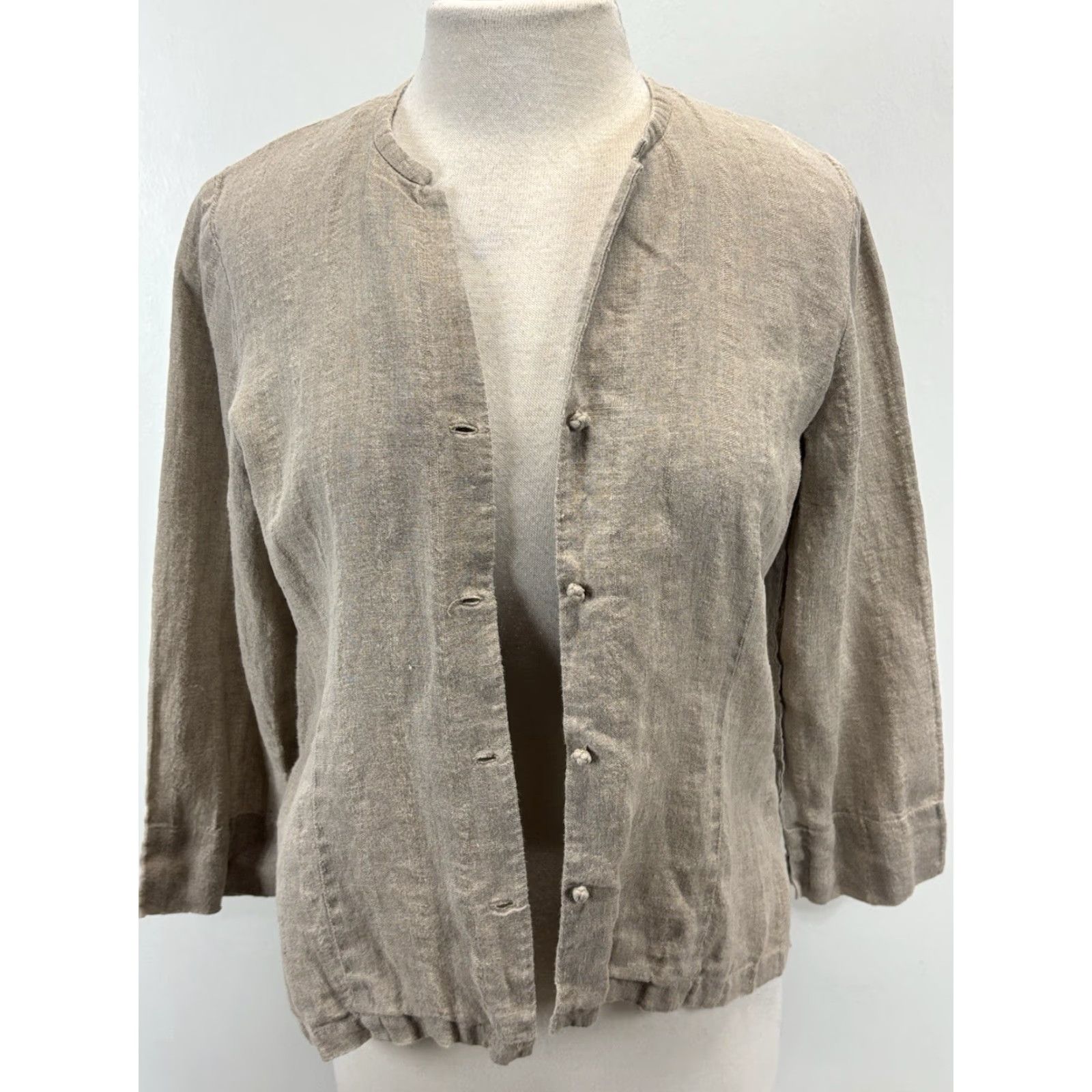 Eileen Fisher VINTAGE Eileen Fisher Linen Jacket Blazer Women 100% Linen PM Petite Tan Lagenlook Knot Buttons 90s Mens? Size M / US 6-8 / IT 42-44 - 6 Thumbnail