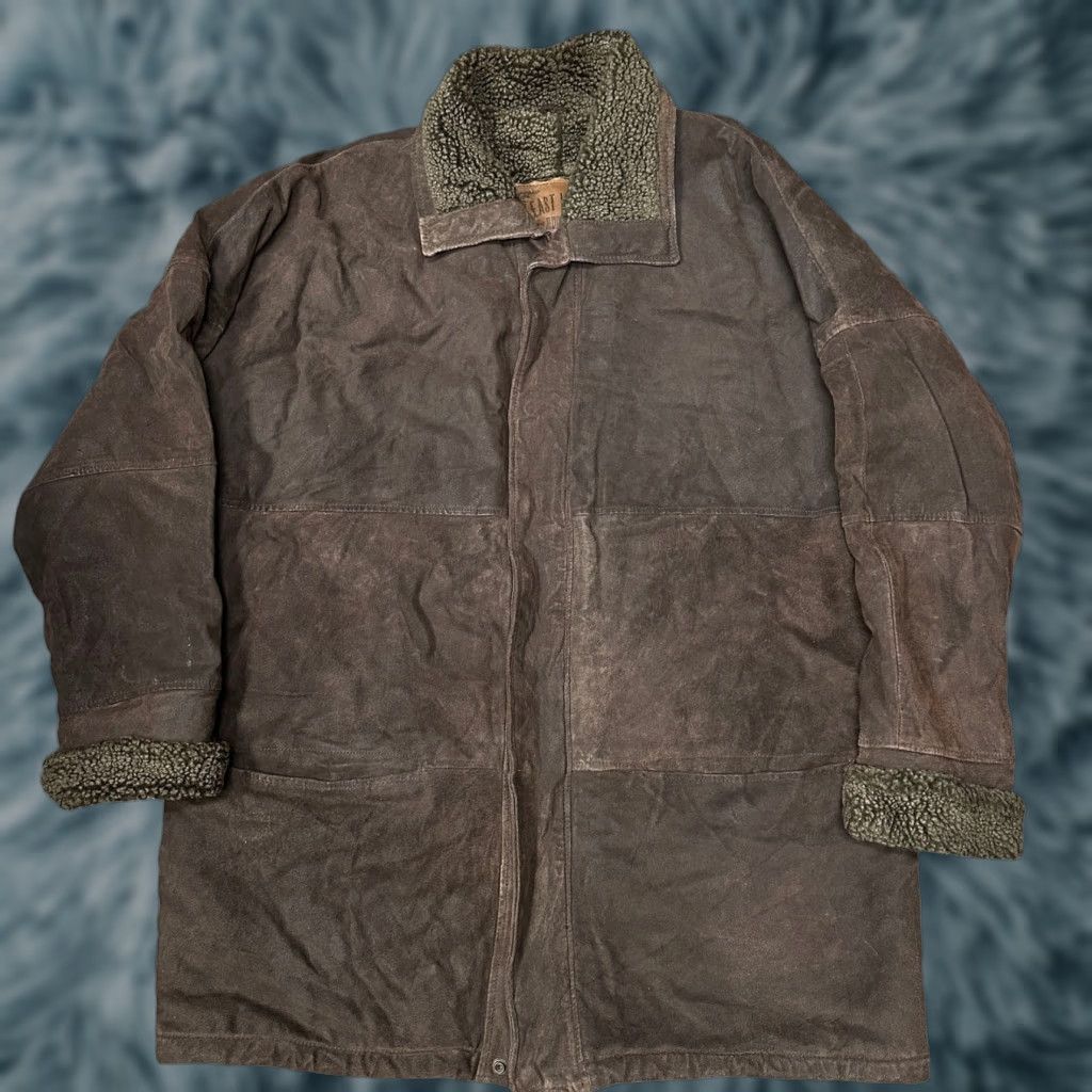 Vintage VINTAGE East West Leather Coat Jacket Long Mens XL Brown 90s Rugged Sherpa Lined Genuine Leather Long Coat with Pockets Size US XL / EU 56 / 4 - 1 Thumbnail