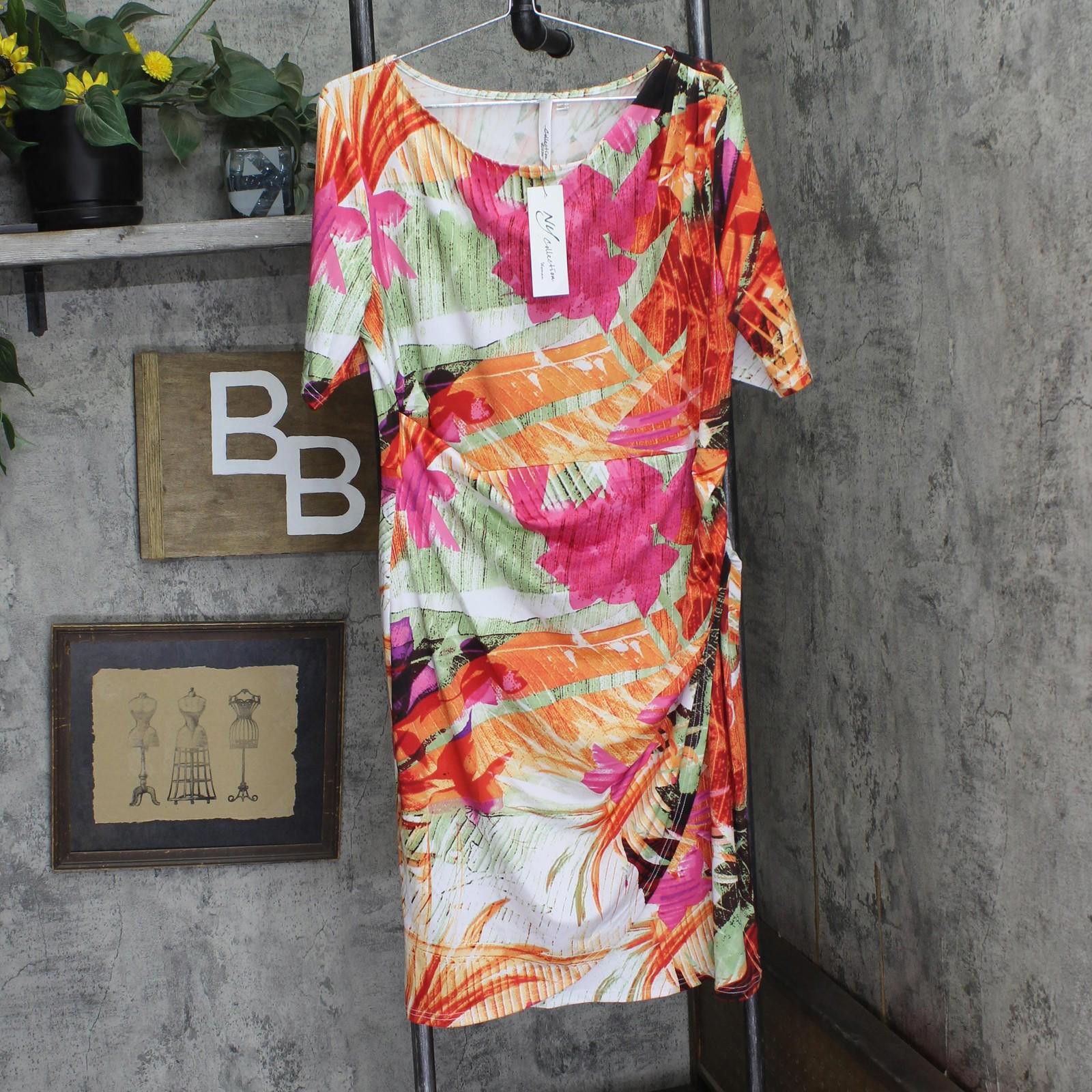 Other Nwt Ny Collection Size Side Pleat Dress Flower Rays Pink 1x Size XL / US 12-14 / IT 48-50 - 1 Thumbnail