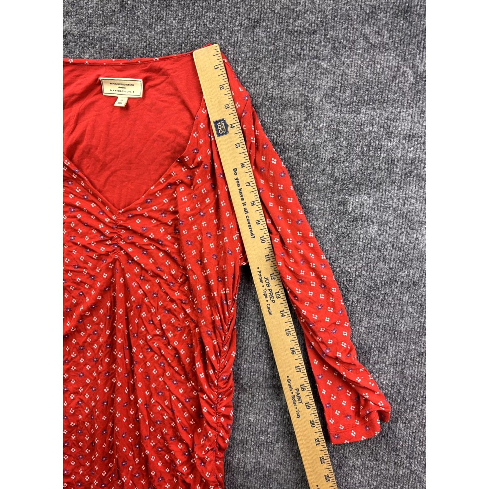 Vintage Moulinette Soeurs Dress Womens XL Red V-Neck Ruched Bodycon Long Anthropologie Dress Size XL / US 12-14 / IT 48-50 - 3 Thumbnail