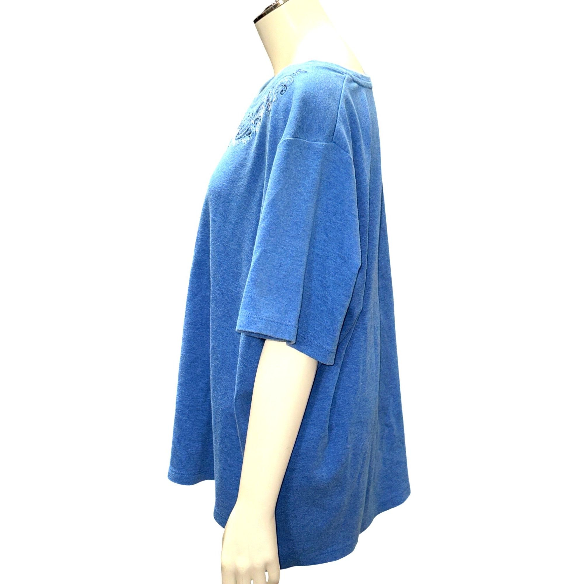 Other Allison Daley 3X Blue Embroidered Tee Shirt Soft Cotton Knit Size 3XL / US 20-22 - 3 Thumbnail
