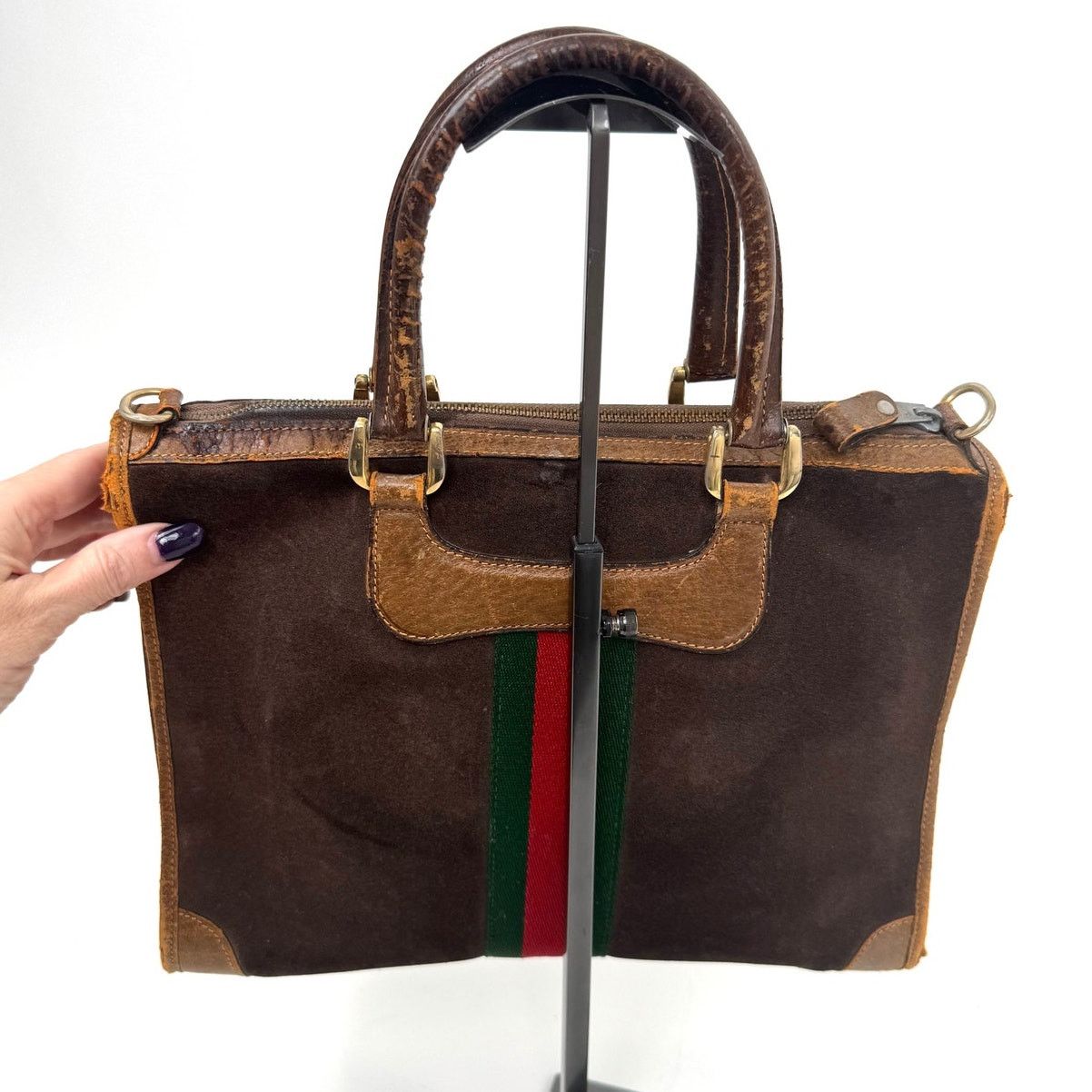 Gucci Gucci Vintage Brown Suede Web Top Handle Bag With D Rings Size ONE SIZE - 2 Thumbnail