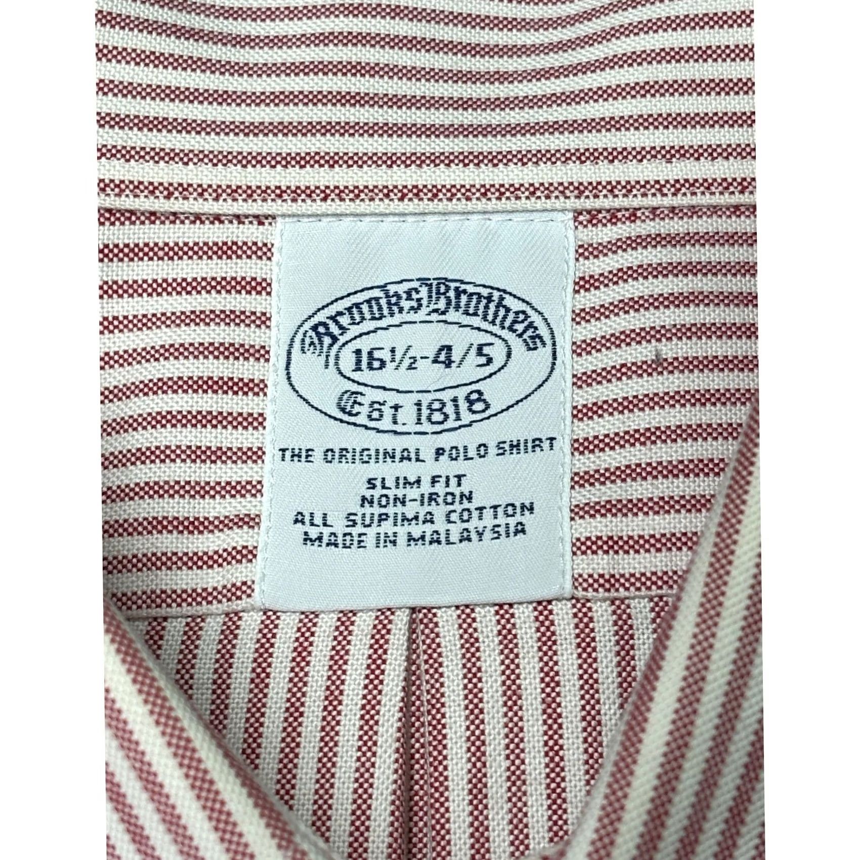 Brooks Brothers Brooks Brothers Mens Slim Fit Non Iron Stripe Button-Down Shirt 16 1/2-4/5 Red Stripe Business Casual Office Wear 45 in Mens Size US L / EU 52-54 / 3 - 4 Thumbnail