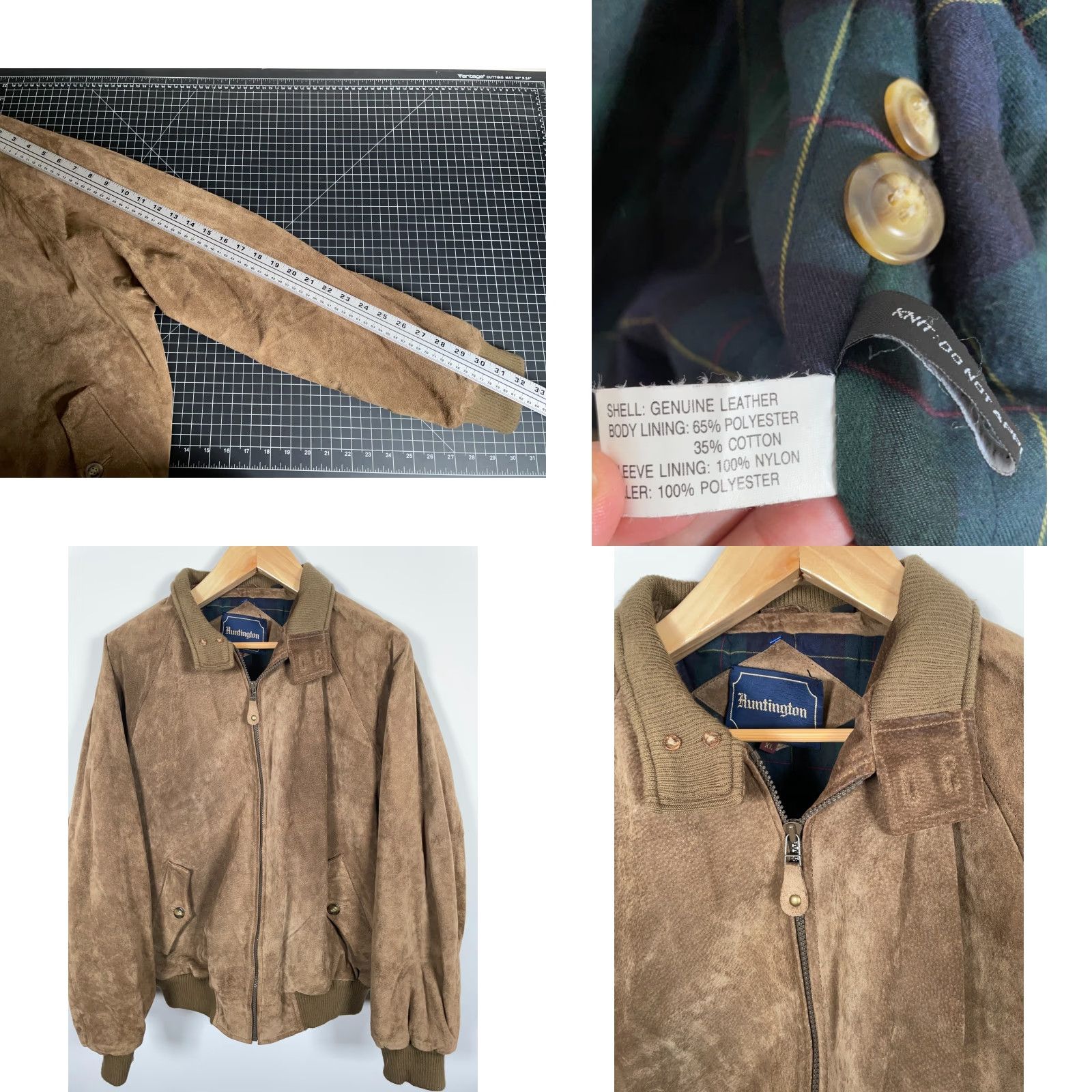 Vintage VINTAGE Huntington Bomber Jacket Leather Men's XL Brown Tartan Plaid Lining 90s Retro Classic Size US XL / EU 56 / 4 - 8 Thumbnail