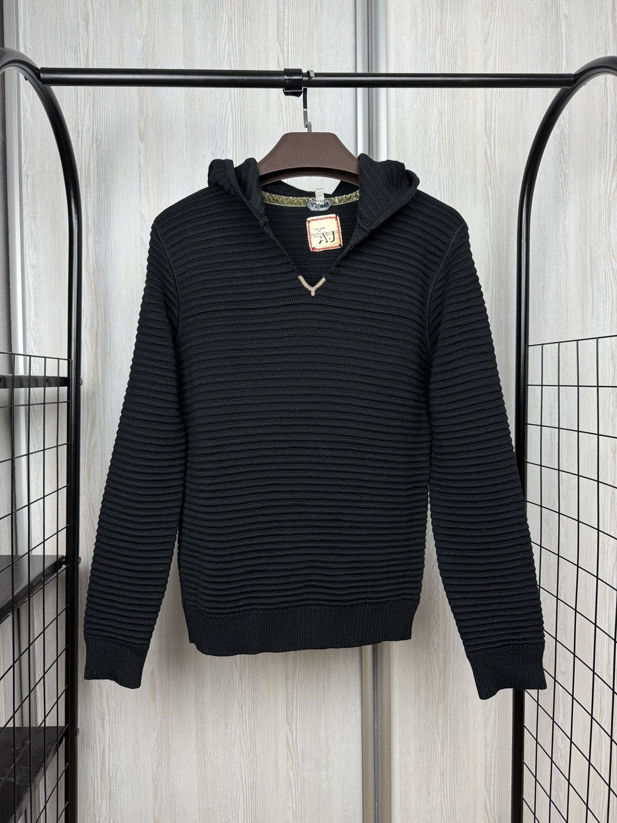 Armani Armani Jeans black ribbed wool blend hooded knitted sweater Size US S / EU 44-46 / 1 - 1 Thumbnail