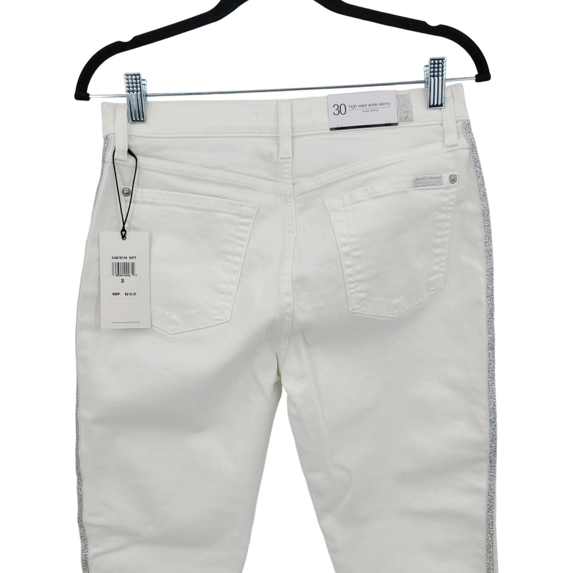 7 For All Mankind 7 For All Man Kind High-Rise White Skinny Jeans 30 Silver Si Size 30" / US 8 / IT 44 - 11 Thumbnail