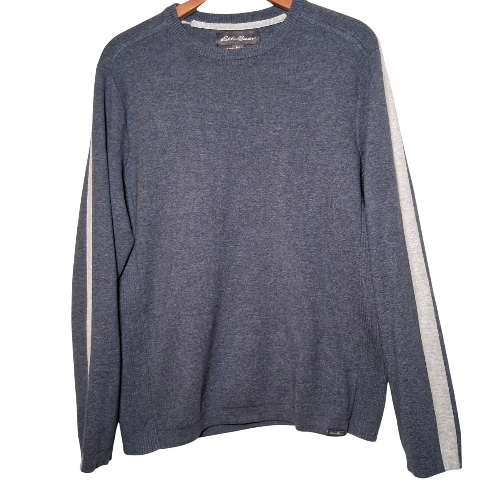 Eddie Bauer Eddie Bauer Sweater Men M Blue Pullover Crew Neck Long Sleeve Gray Retro Stripe Sleeve Knit Regular Cotton/Poly/Rayon? Size US M / EU 48-50 / 2 - 2 Thumbnail
