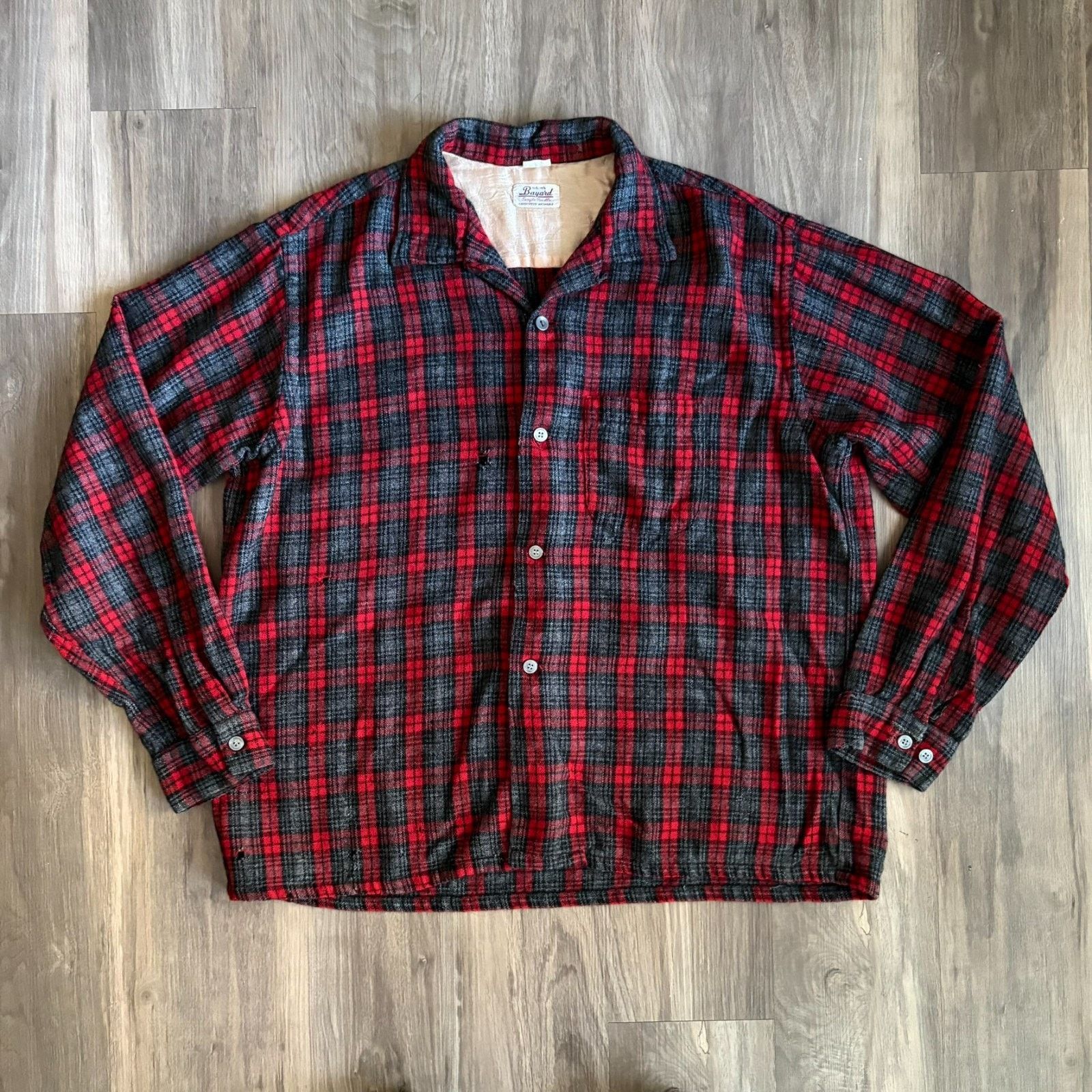 Vintage Vintage 1950s Loop Collar Flannel Wool Shirt Men's Size L Size US L / EU 52-54 / 3 - 1 Thumbnail