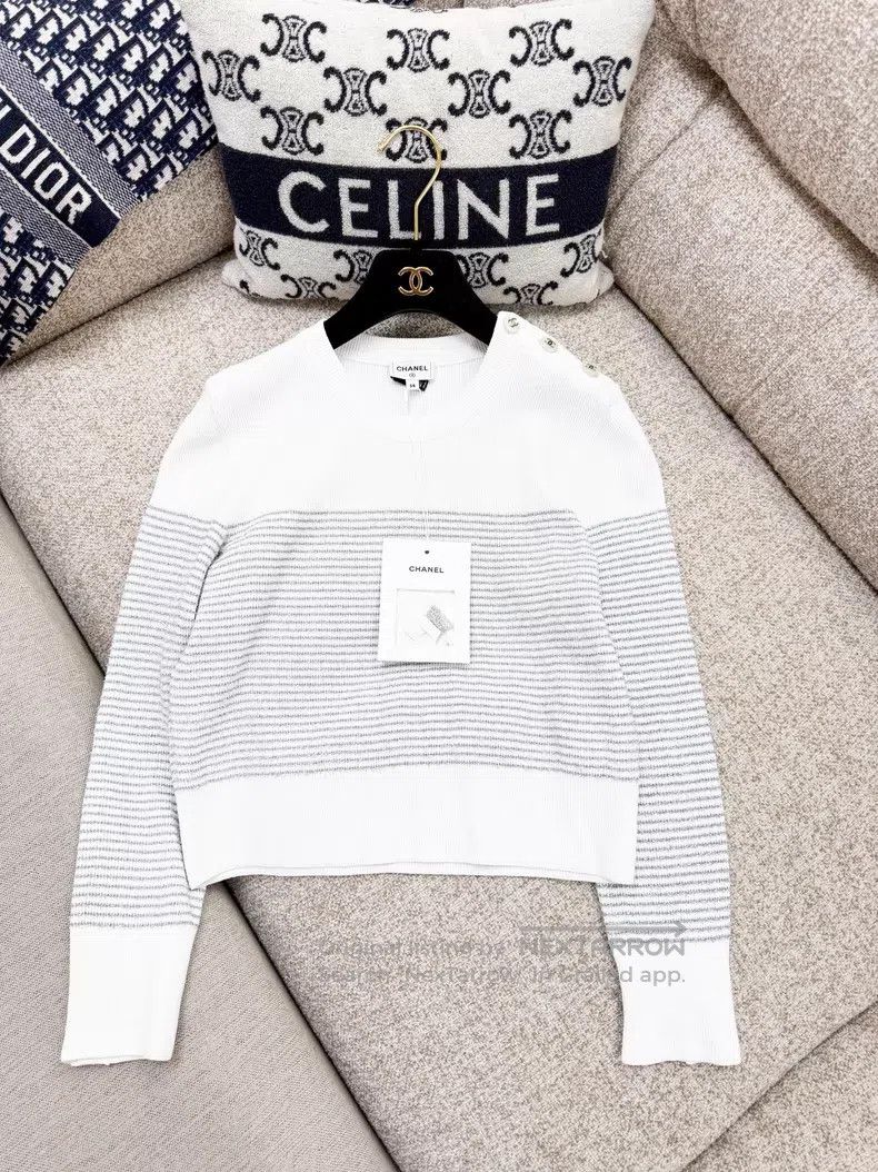 Chanel Chanel Silver silk striped long sleeves Size XS / US 0-2 / IT 36-38 - 2 Thumbnail
