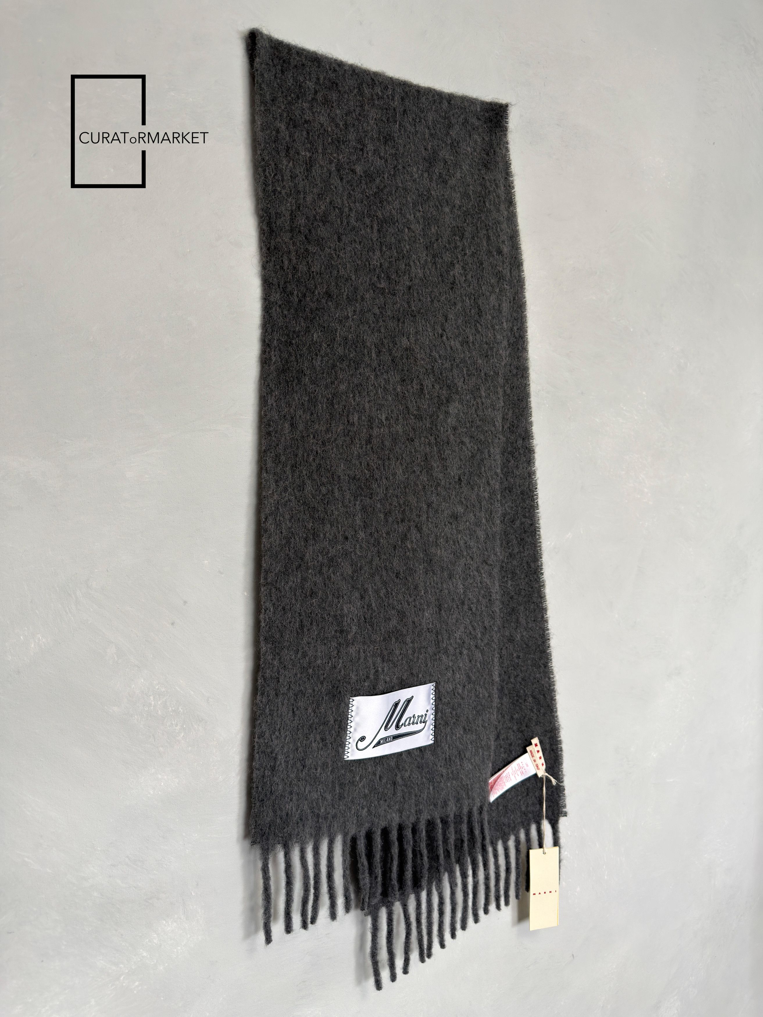 Marni Embroidered Logo Alpaca Felted Wool Classic Gray Scarf FW25 Size ONE SIZE - 2 Thumbnail