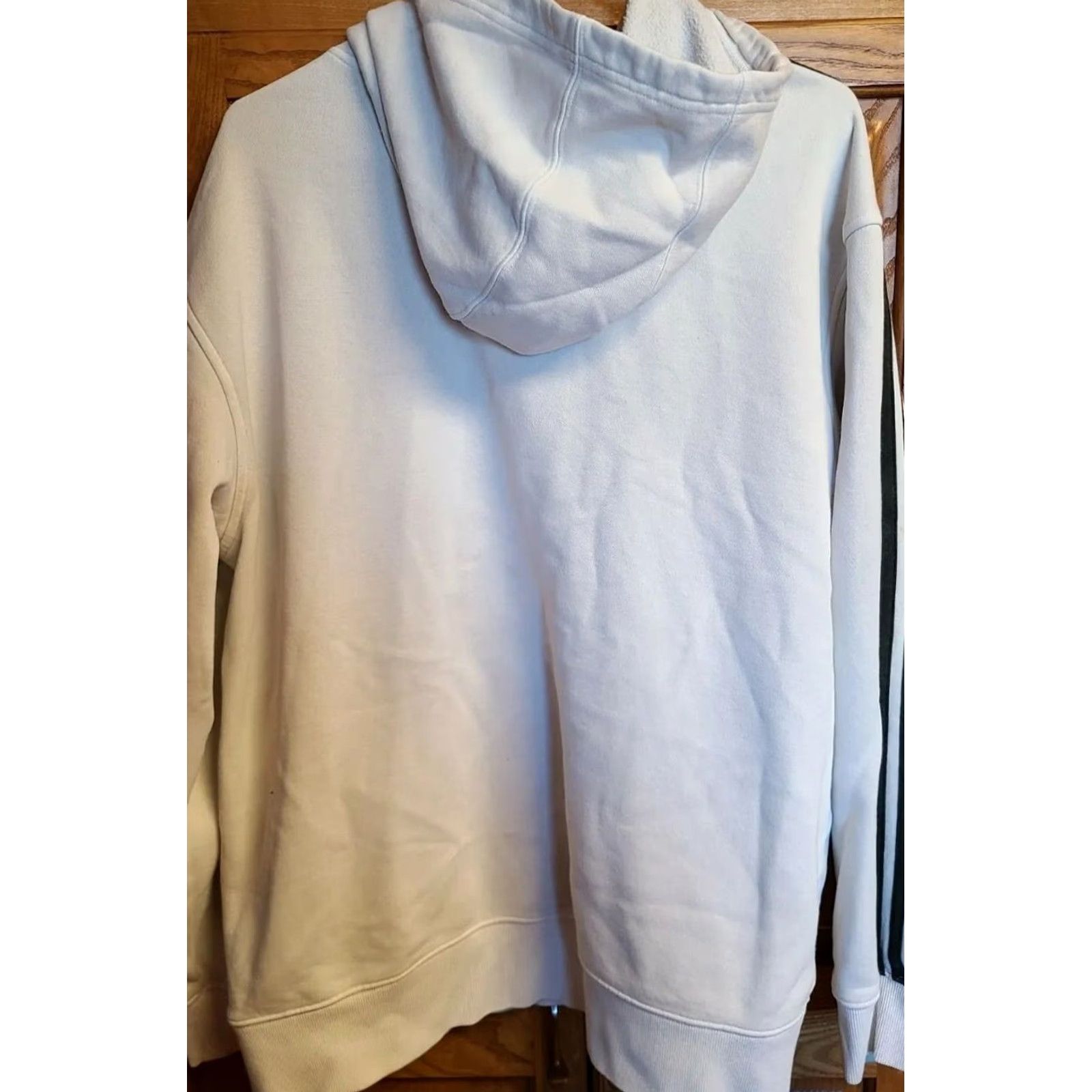 Adidas ADIDAS Hoodie Sweatshirt Mens Size L White Striped Sleeves Pullover Hooded Size US L / EU 52-54 / 3 - 6 Thumbnail