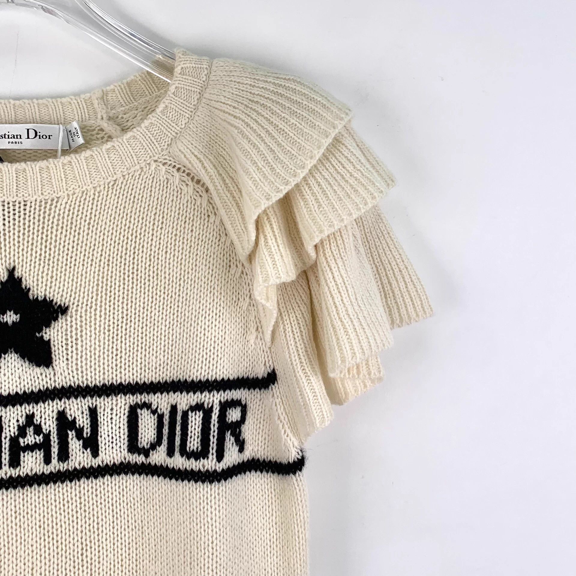 Dior LW0218 Dior Off-White Cashmere Crew Star Logo Intarsia Size XXS / US 00 / IT 34 - 4 Thumbnail