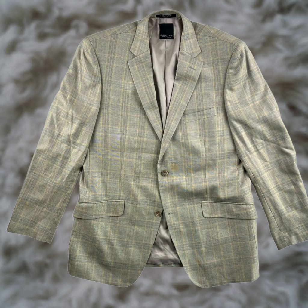 Vintage Daniel Hechter Beige Windowpane Plaid Blazer 44 Long Mens Size 44R - 1 Thumbnail