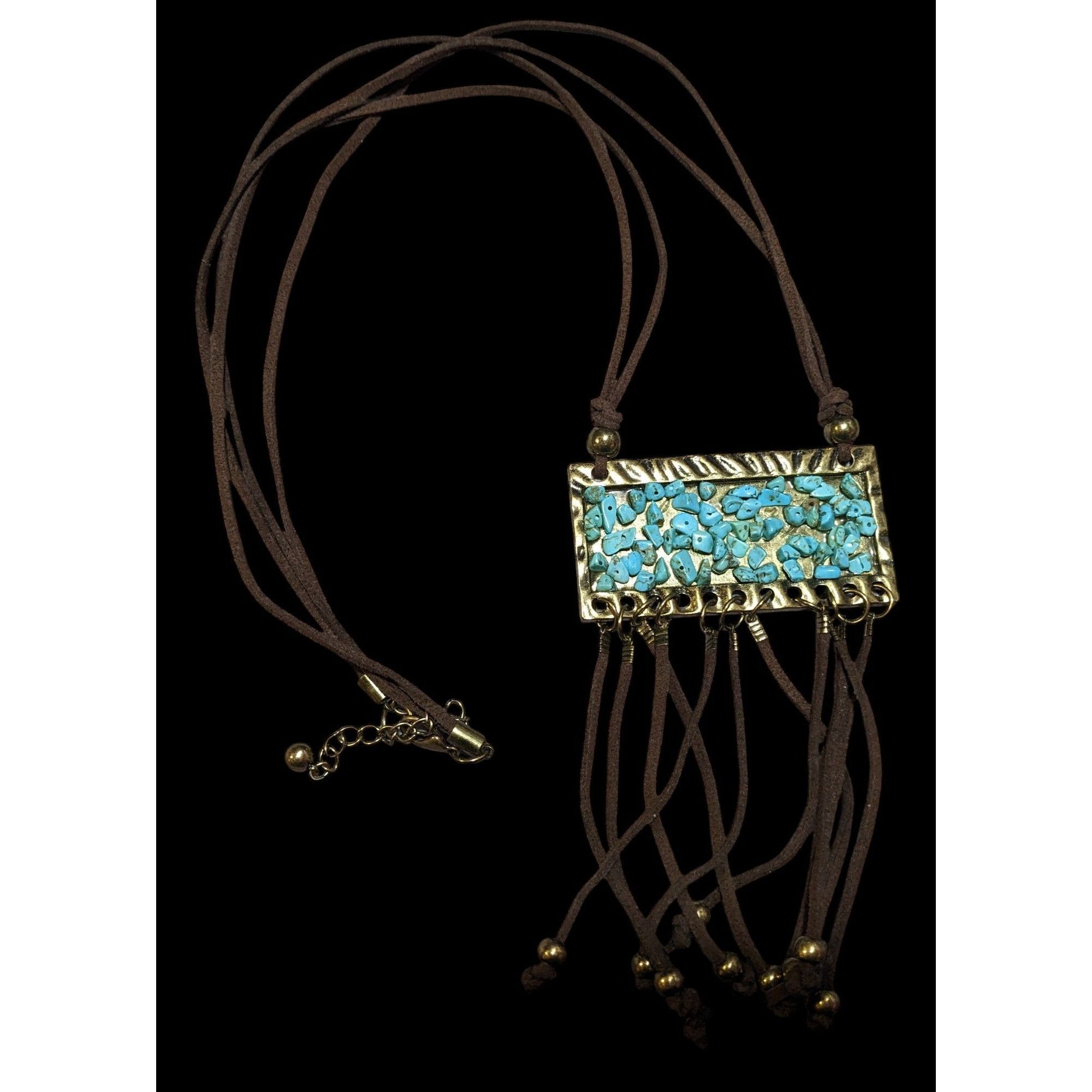 Other Southwestern Suede Turquoise Chip Fringe Pendant Necklace Size ONE SIZE - 1 Thumbnail