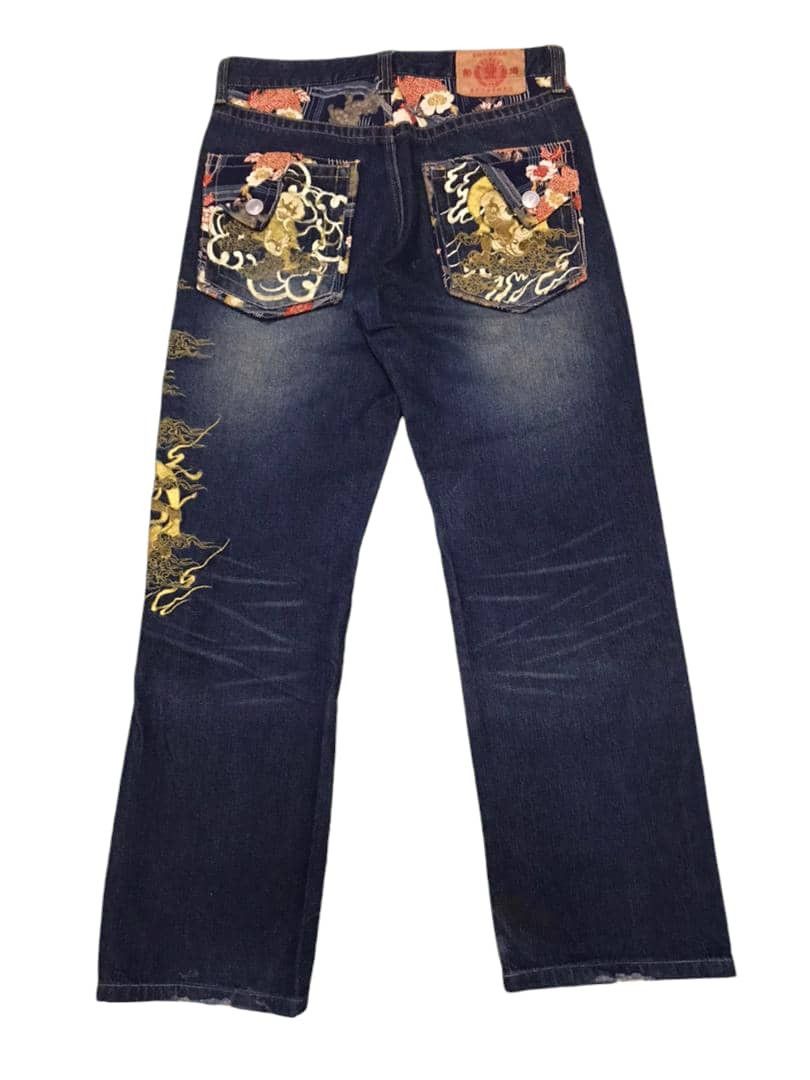 Japanese Brand Crazy🔥🔥 Japanese Motive Sukajan Gold Evil Embroidery Jeans Size US 32 / EU 48 - 16 Thumbnail