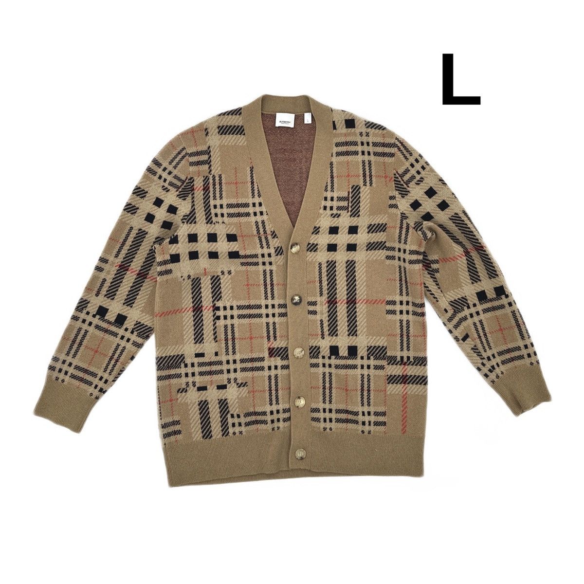 Burberry Burberry Check Cashmere Jacquard Cardigan Size US L / EU 52-54 / 3 - 1 Thumbnail