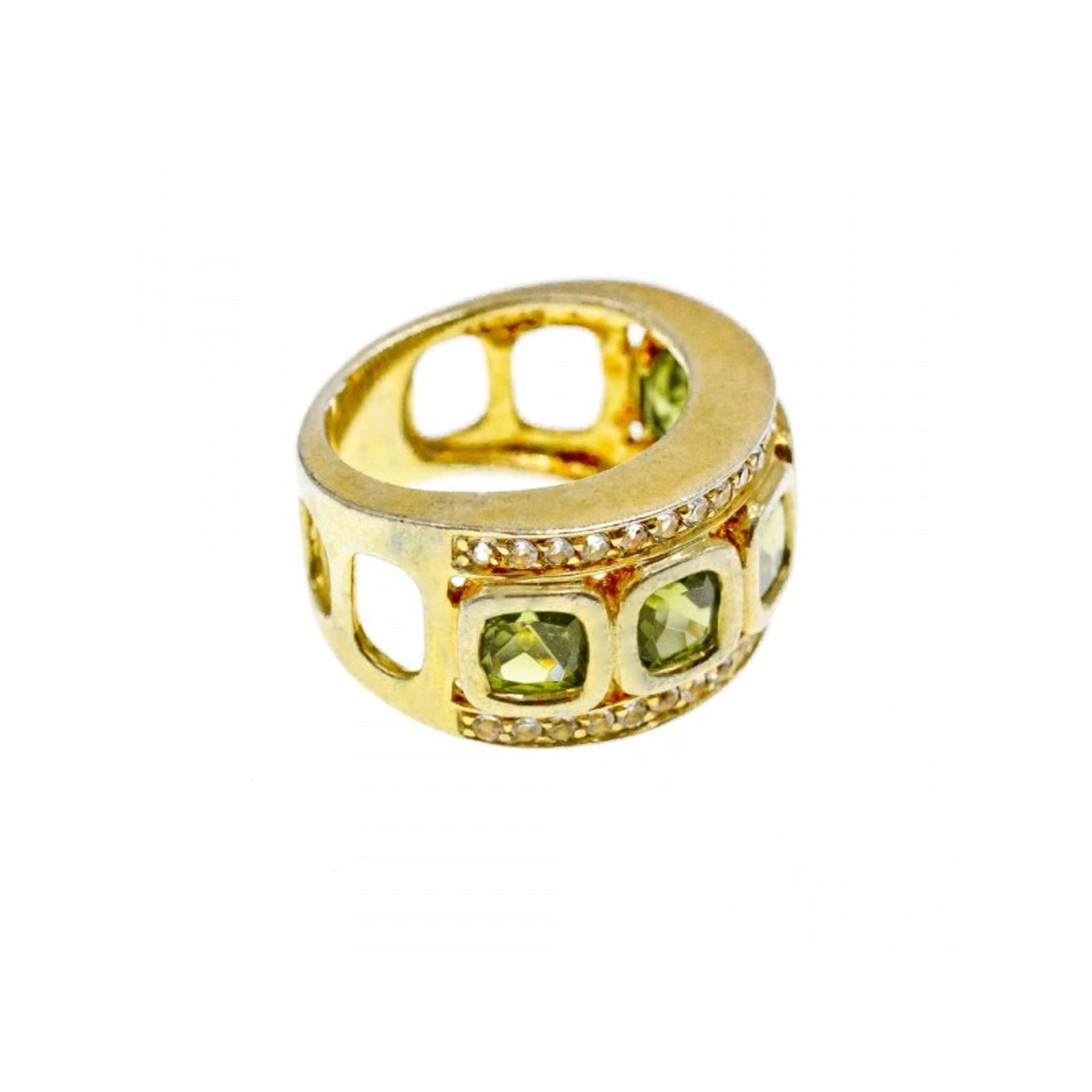 Jewelry 925 STERLING SILVER GOLD PLATED PERIDOT & CZ RING SIZE 7 Size ONE SIZE - 2 Thumbnail