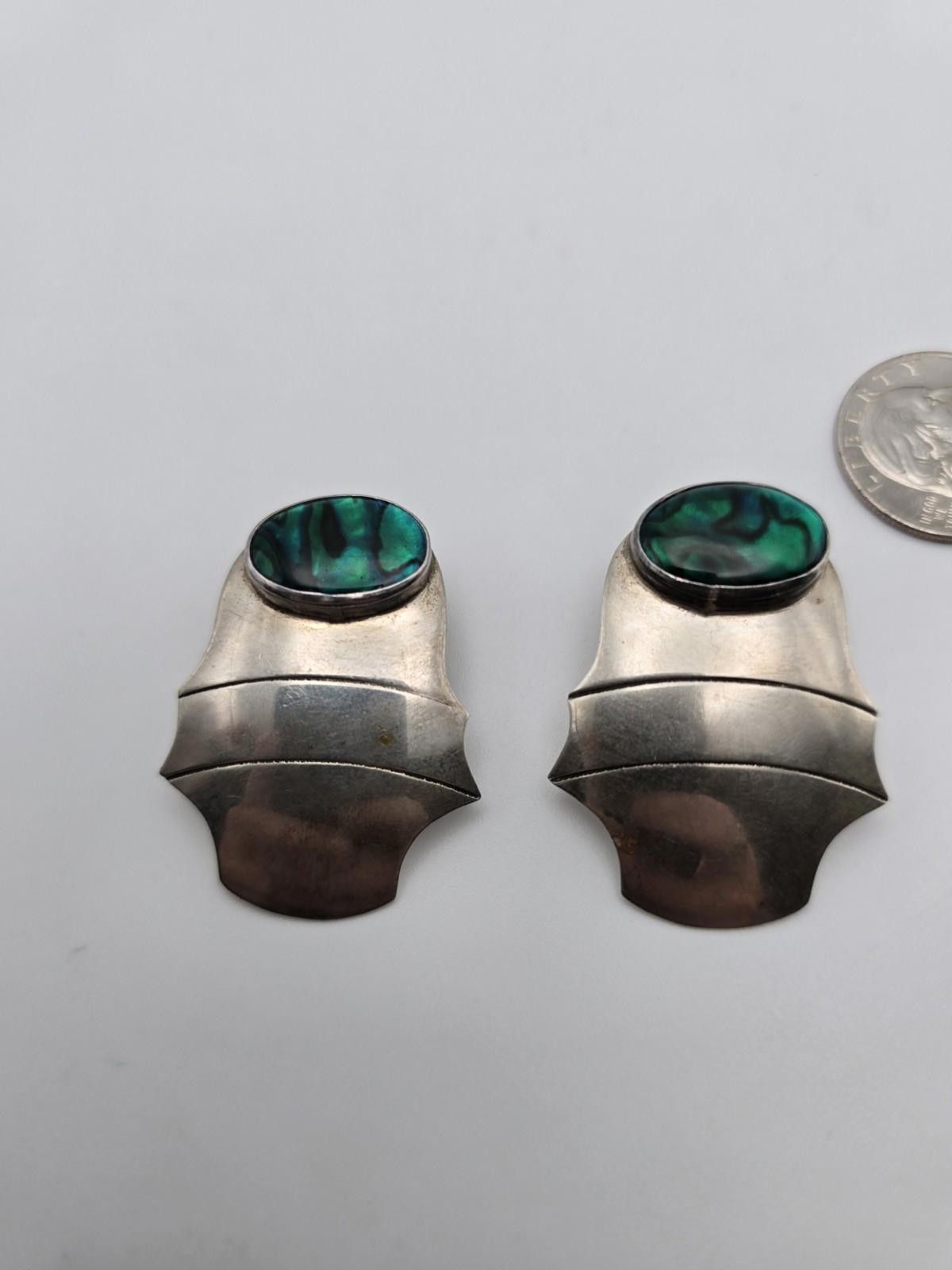 Sterling Silver Ben G Chavez Navajo Sterling Earrings Abalone Shell Signed Size ONE SIZE - 8 Thumbnail