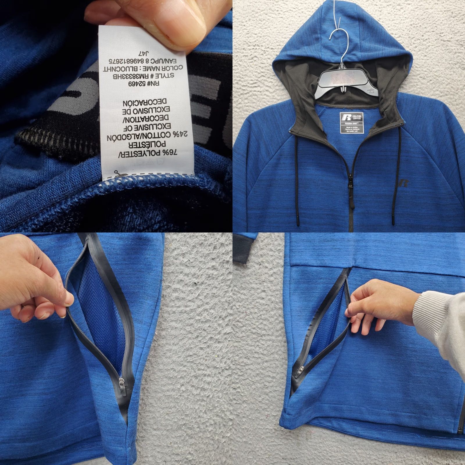 Vintage Russell Mens Tracksuit 2XL Blue Fusion Knit 2 Piece Full Zip Hooded Sweatshirt & Pants Athletic Casual Set Size US 39 - 8 Thumbnail