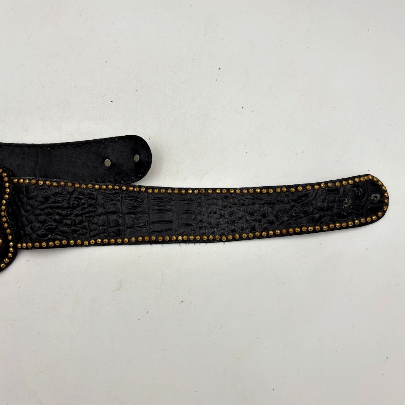 Vintage VINTAGE Leather Belt Black Leopard Buckle Studded Embossed 30" Size ONE SIZE - 6 Thumbnail