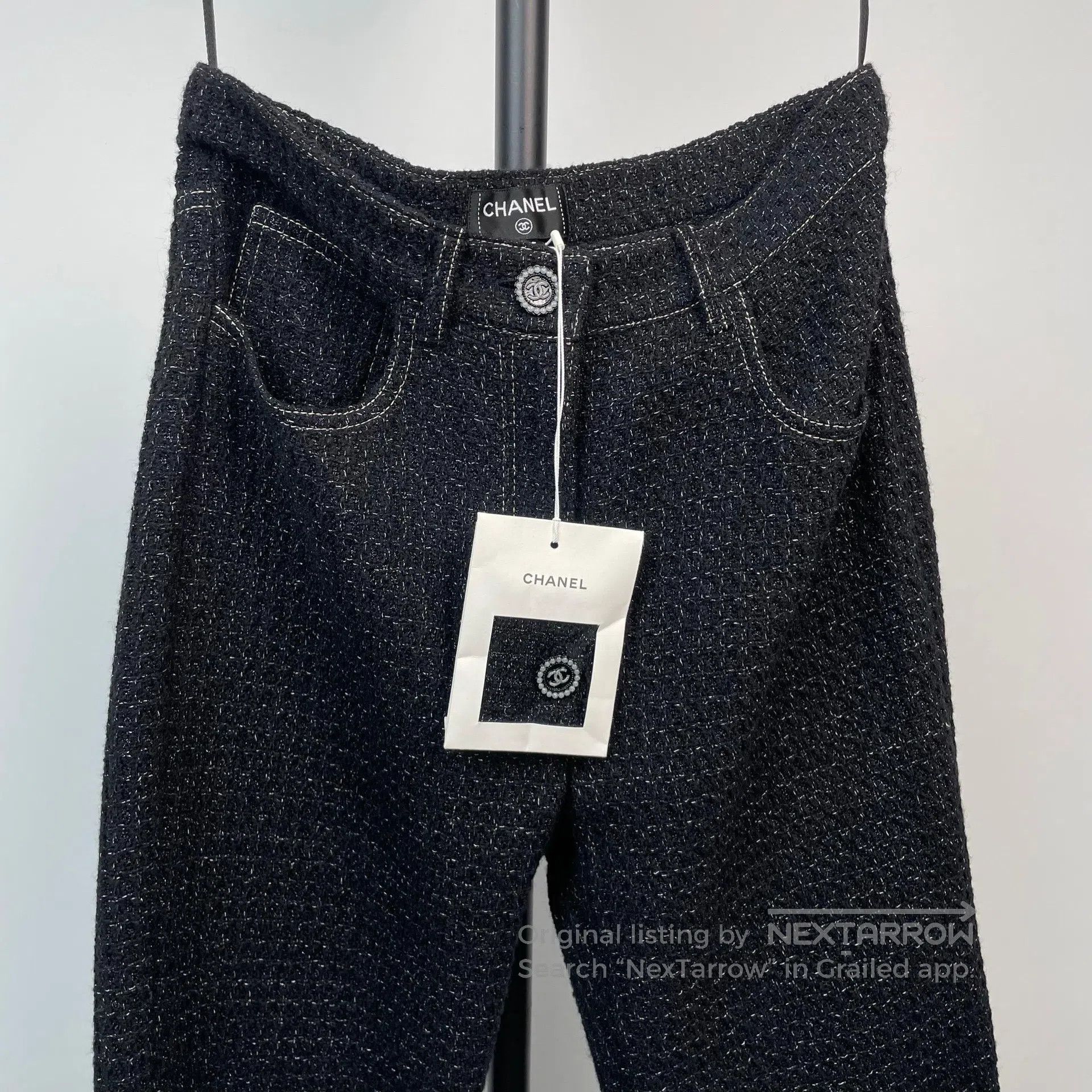 Chanel Chanel Black Wool Soft Nye Silk Weave Trousers Straight Le Size 35" - 3 Thumbnail