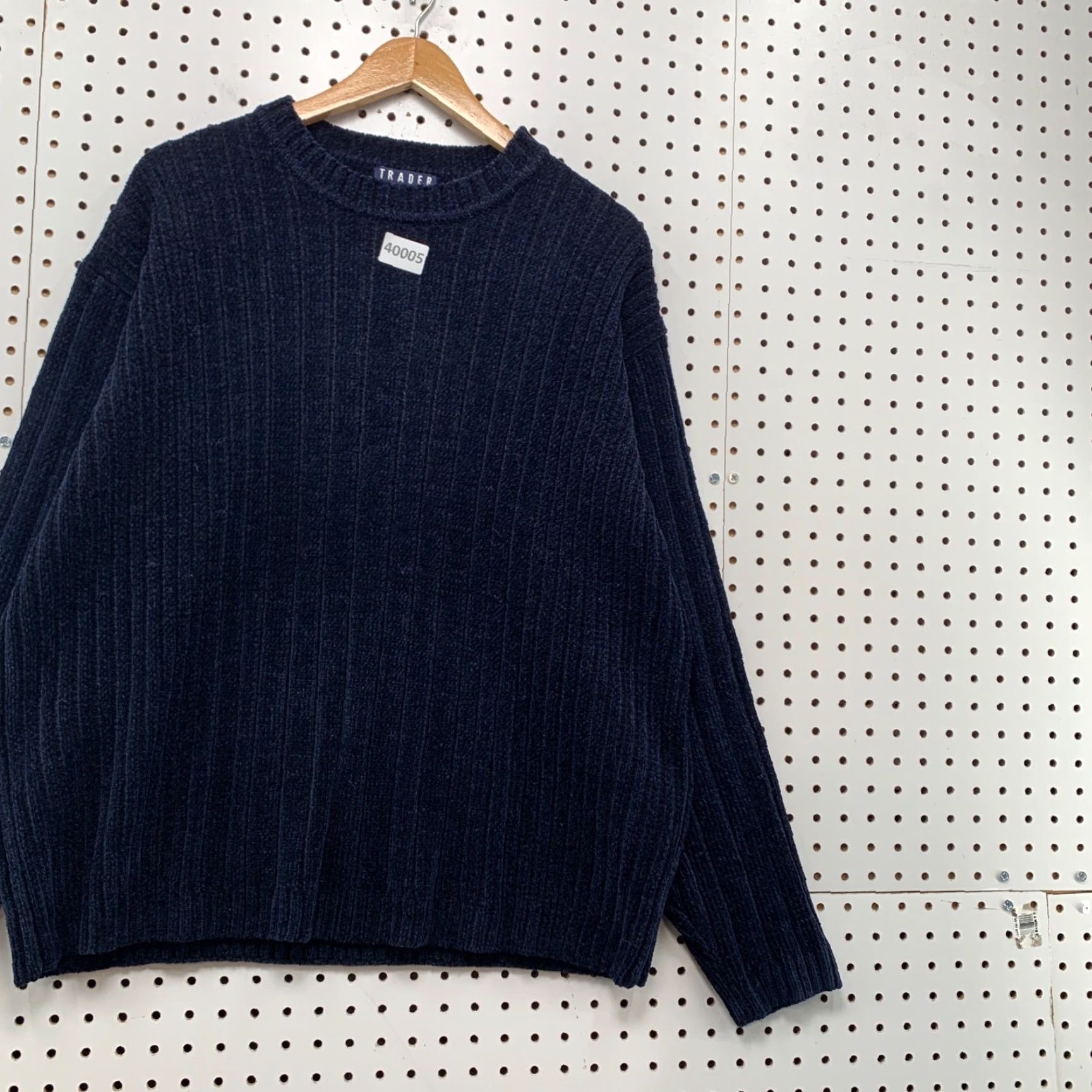 Vintage VTG Trader Bay Knit Ribbed Sweater Mens Large Navy Blue Made USA 24x27.5 Crew Neck Pullover Vintage USA Theme Mens Knit Top Size US L / EU 52-54 / 3 - 4 Thumbnail