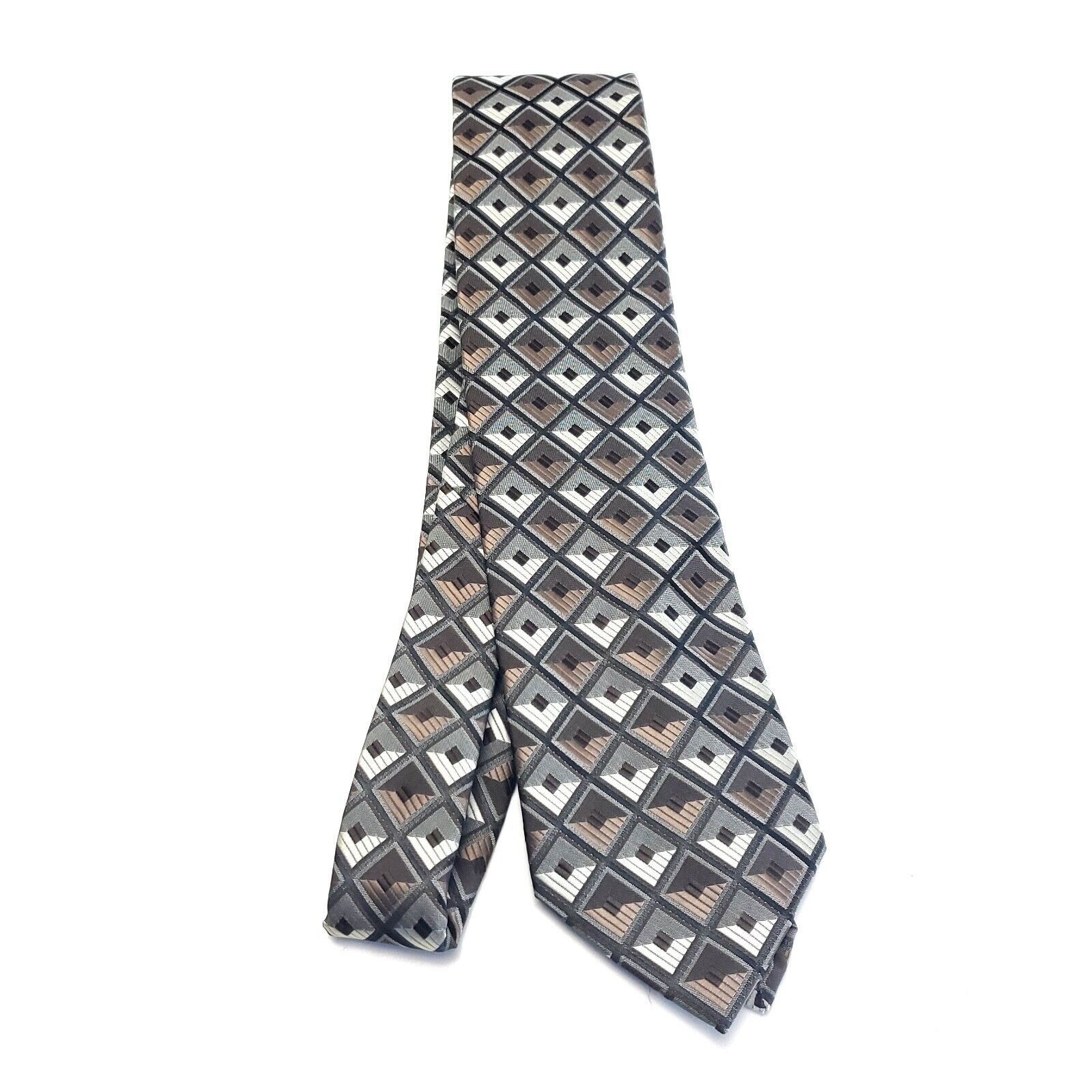 Stafford Stafford Essentials Brown White Silk Tie Woven Geometric Size ONE SIZE - 6 Thumbnail