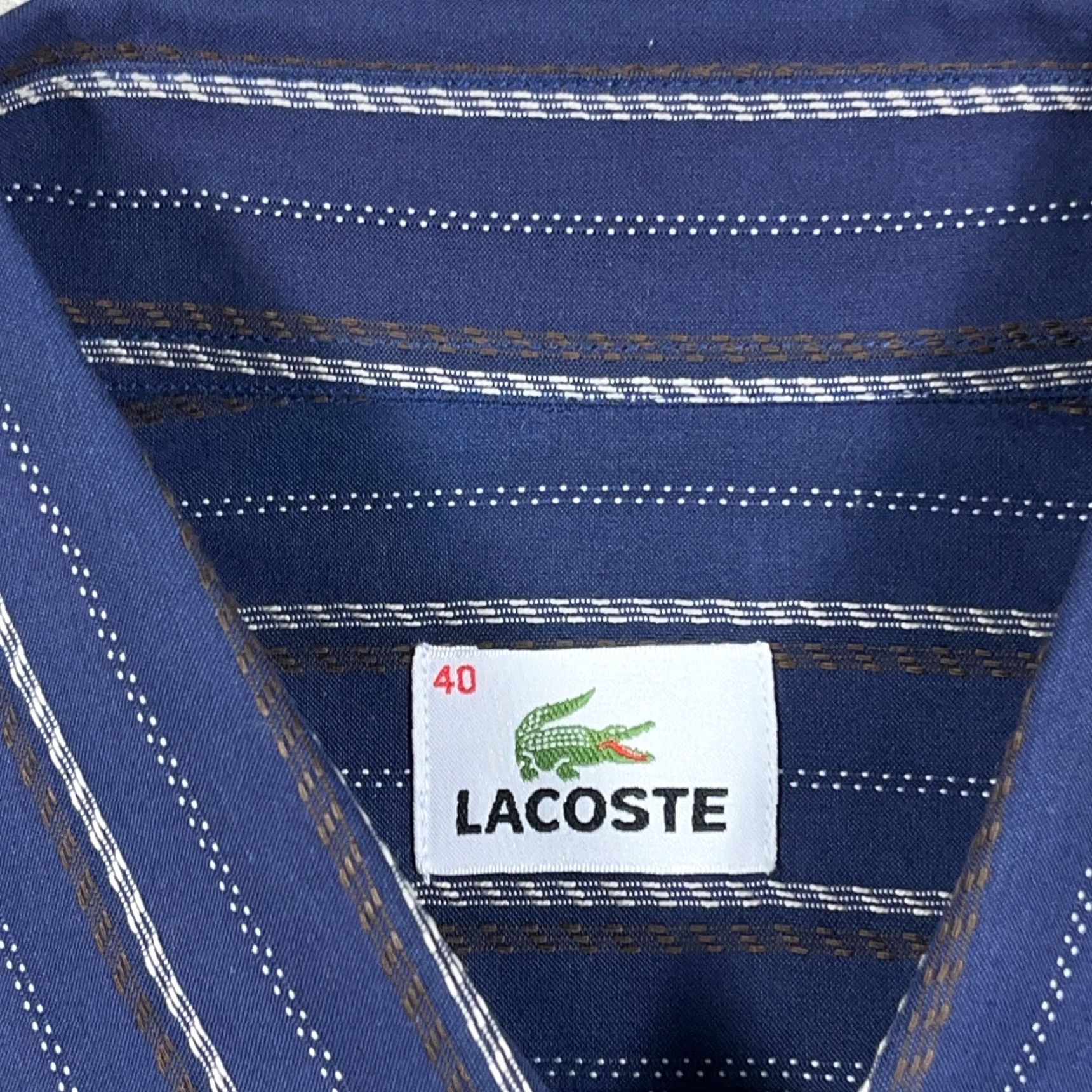 Lacoste Lacoste Shirt Men Size 40 Medium Blue Striped Button Up Pocket Dress Cotton A46 Size 40R - 3 Thumbnail